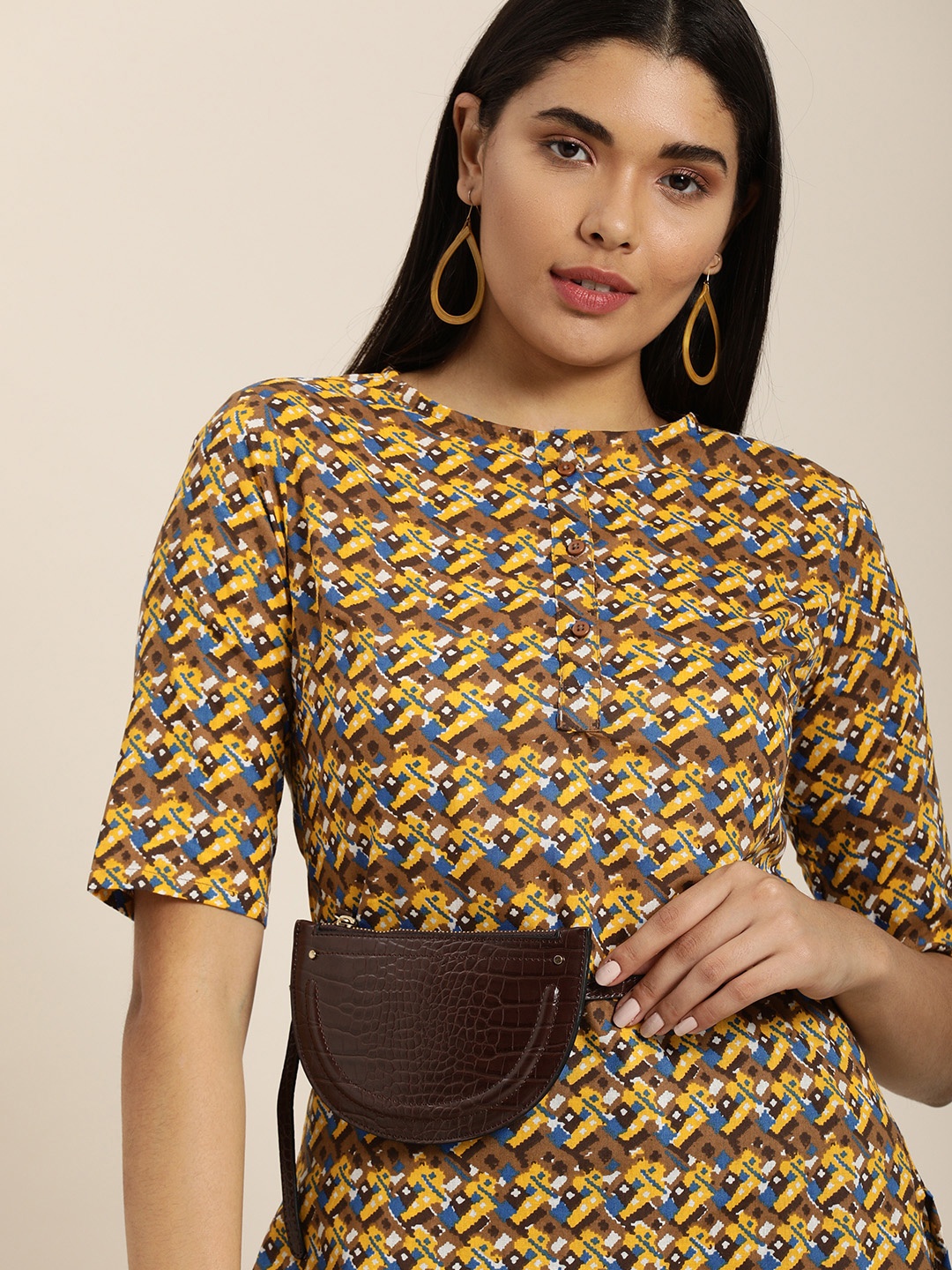 

Sangria Women Mustard Yellow & Brown Printed Kurta