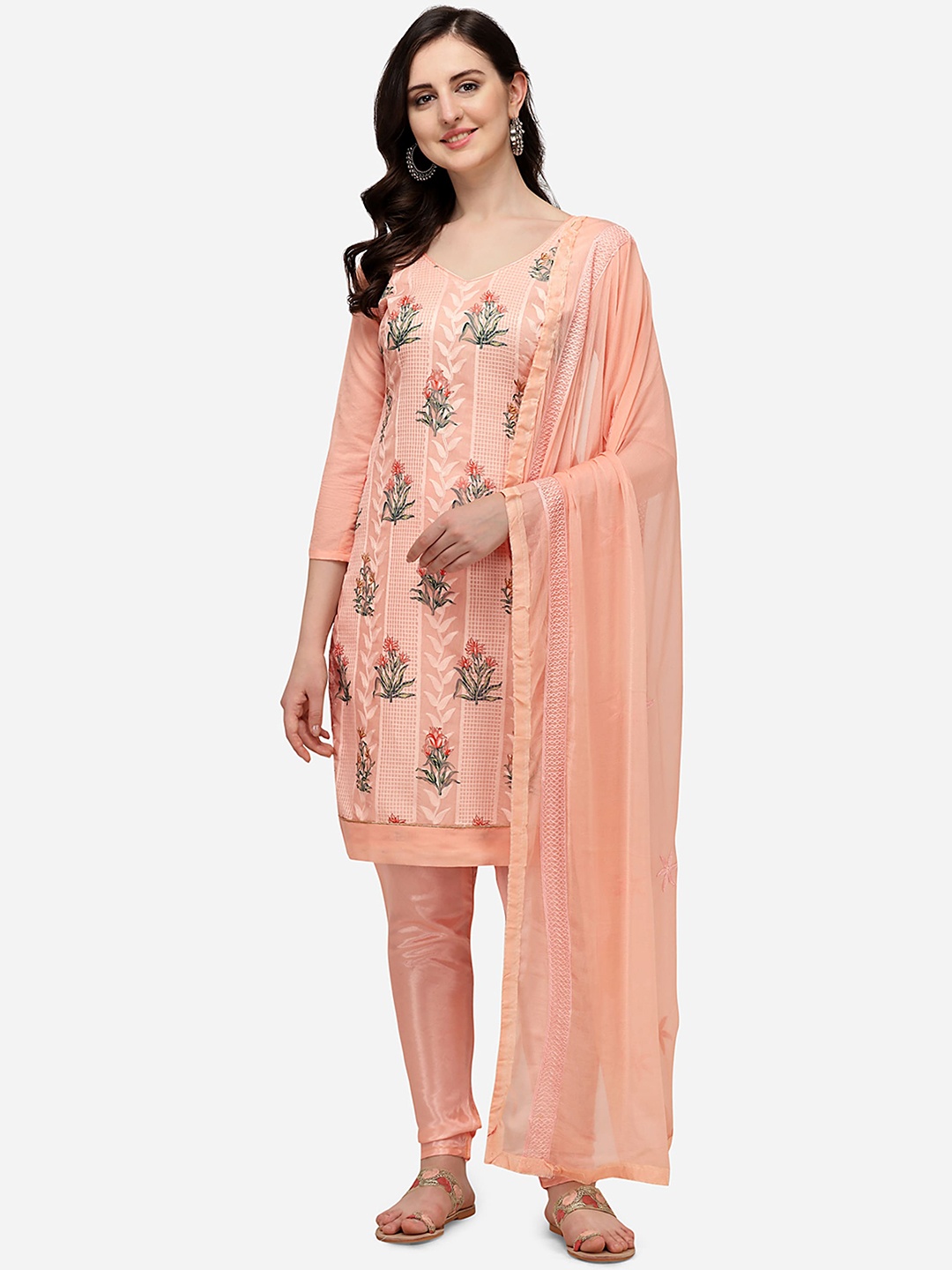 

RAJGRANTH Peach-Coloured Embroidered Unstitched Dress Material