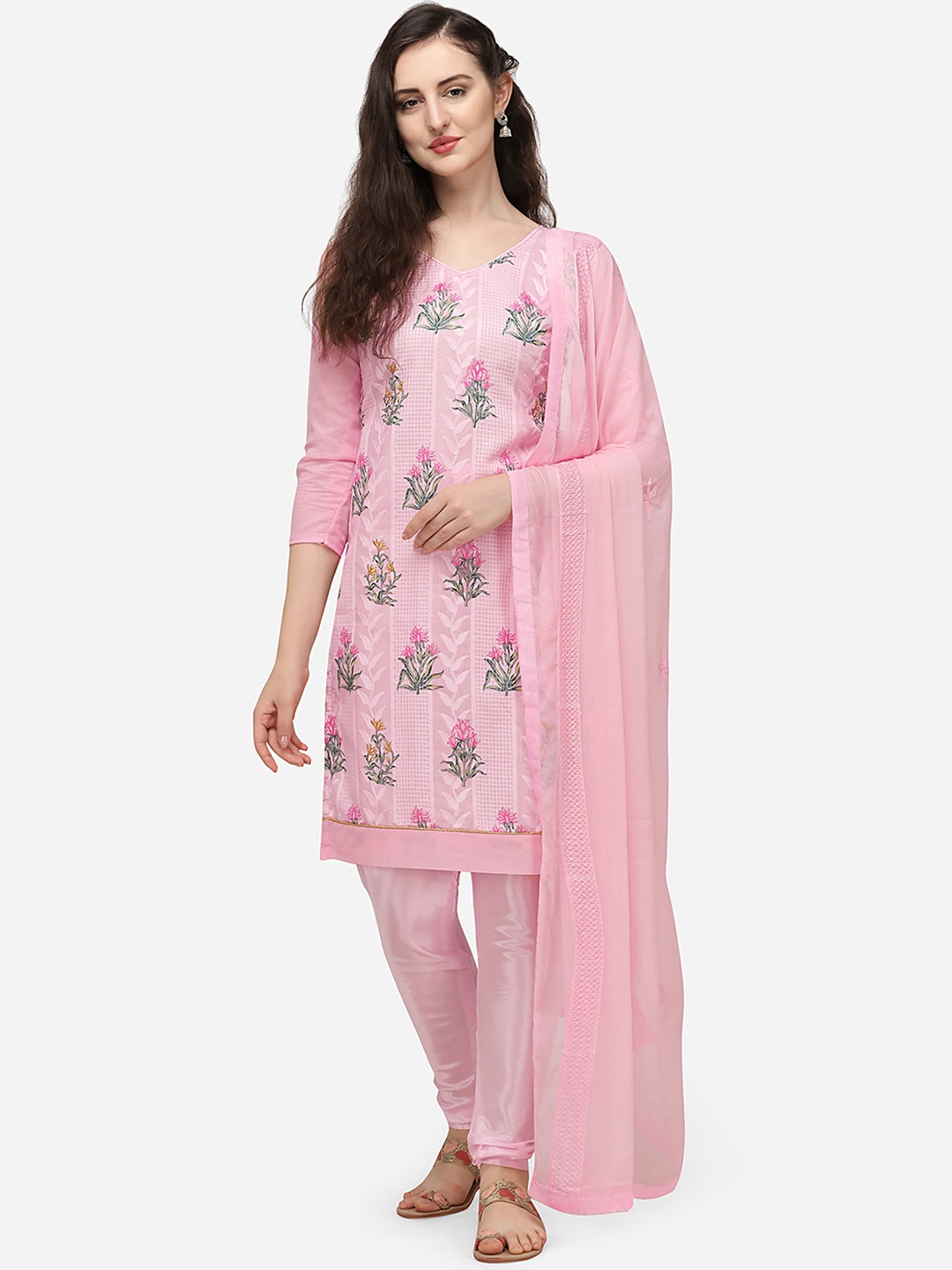 

RAJGRANTH Pink Embroidered Unstitched Dress Material