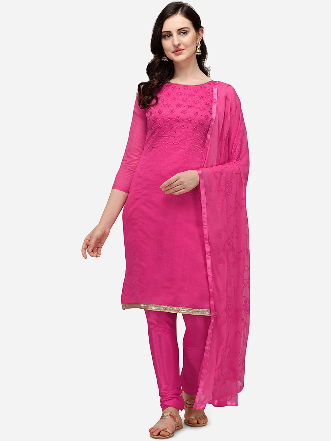 

RAJGRANTH Pink Embroidered Unstitched Dress Material