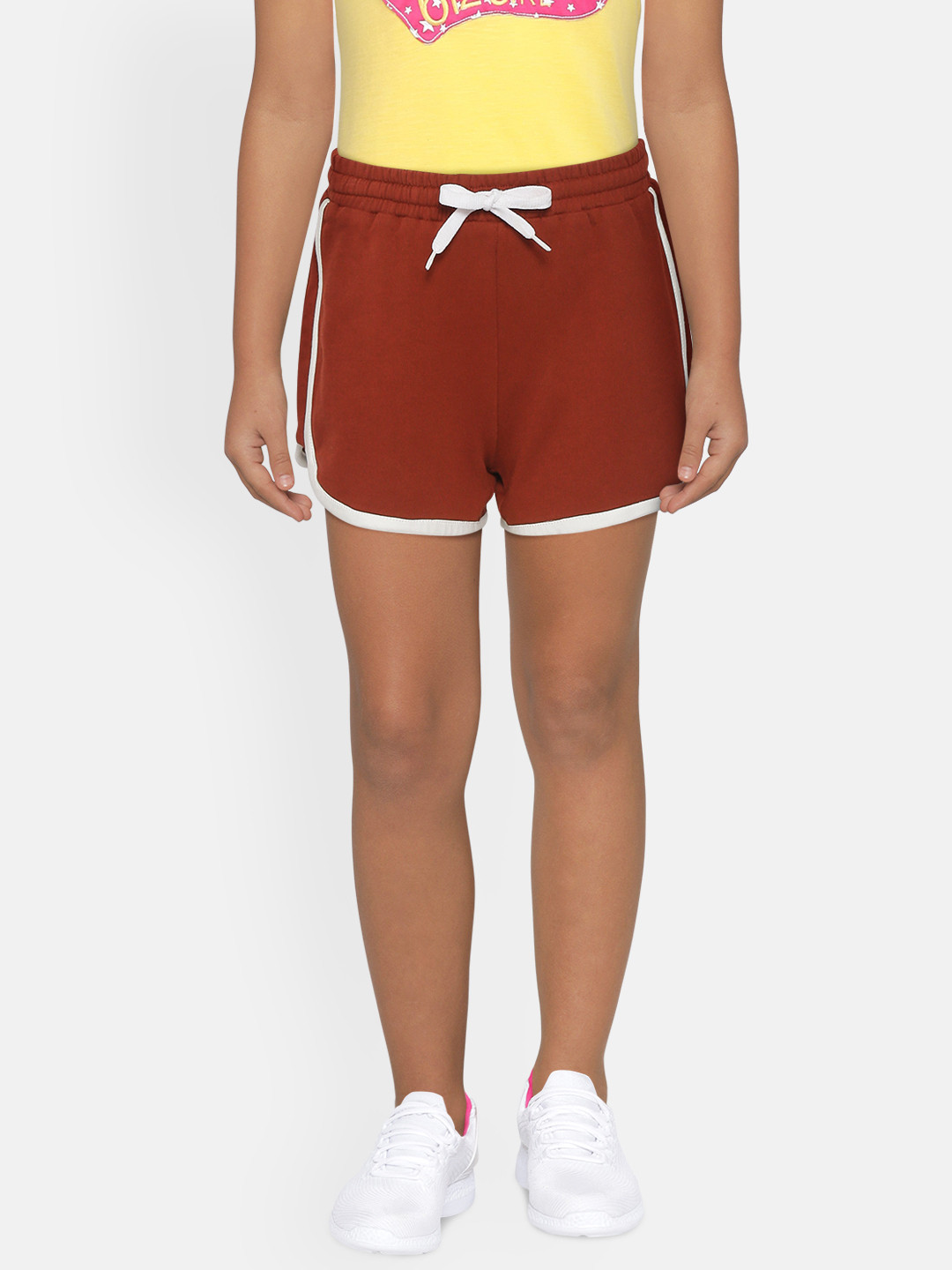 

luyk Girls Rust Red Solid Cotton Contrast Piping Dolphin Shorts