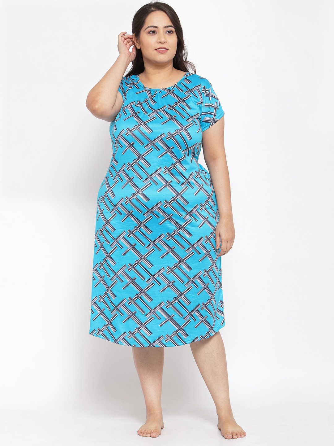 

KLOTTHE Women Blue Printed Plus Size Nightdress