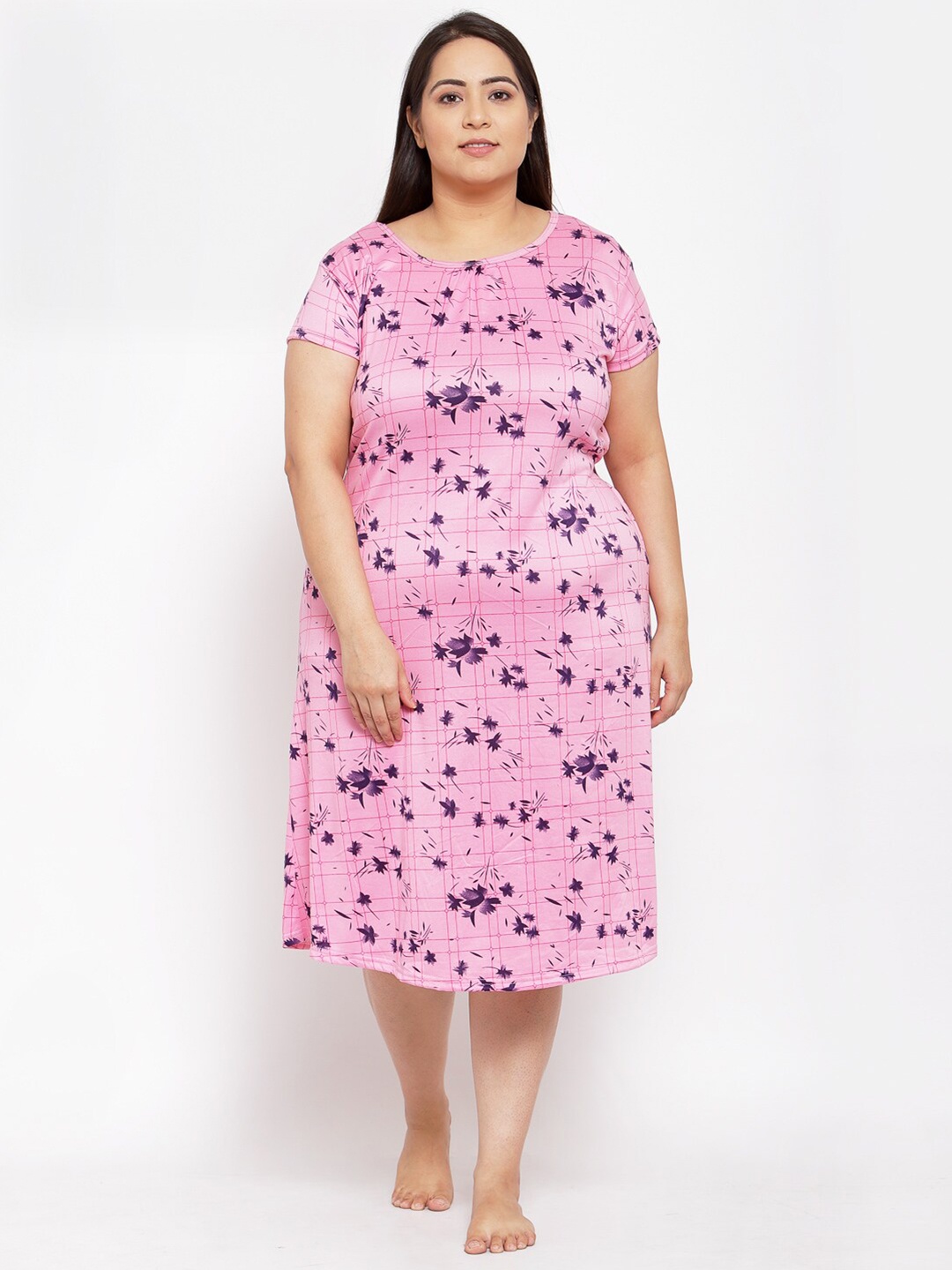 

KLOTTHE Women Plus Size Pink Printed Nightdress