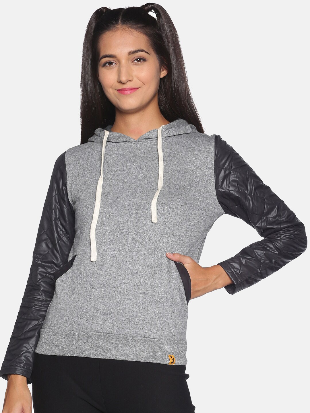 

Campus Sutra Women Grey & Black Quilted Sweatshirt