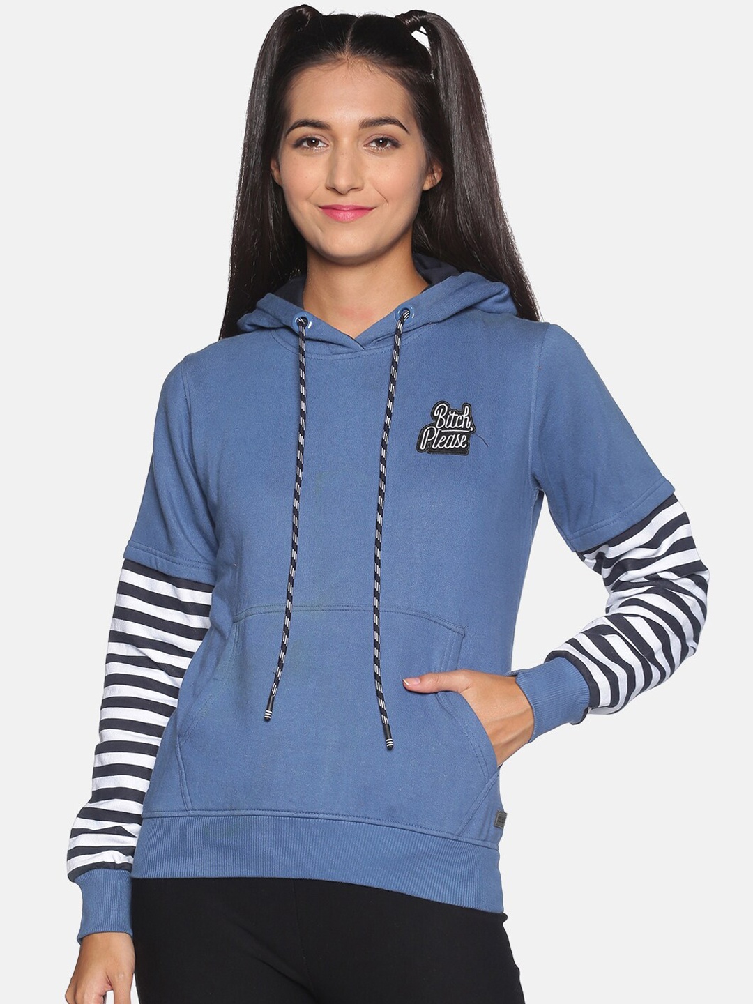 

Campus Sutra Women Blue Hooded Sweatshirt
