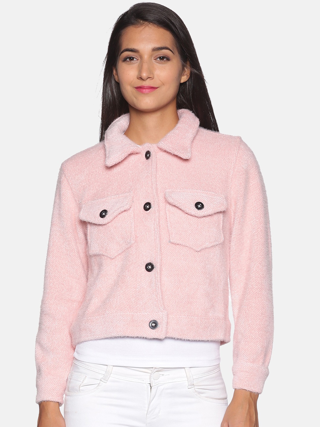 

Campus Sutra Women Pink Windcheater Crop Denim Jacket