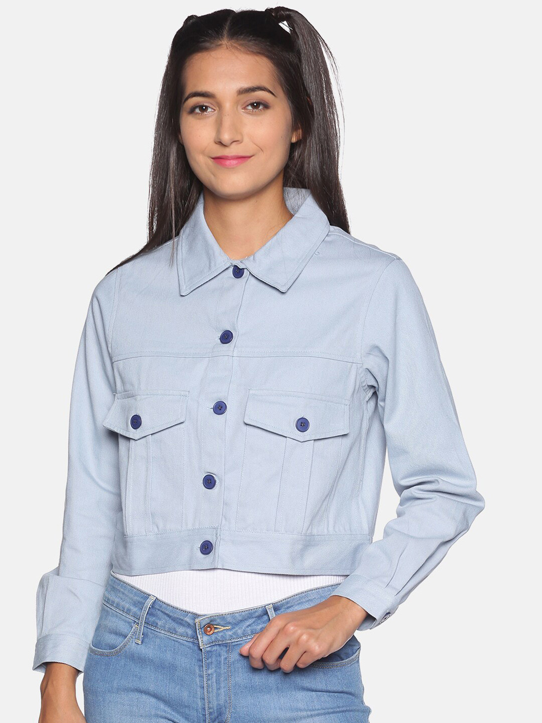 

Campus Sutra Women Blue Crop Denim Jacket