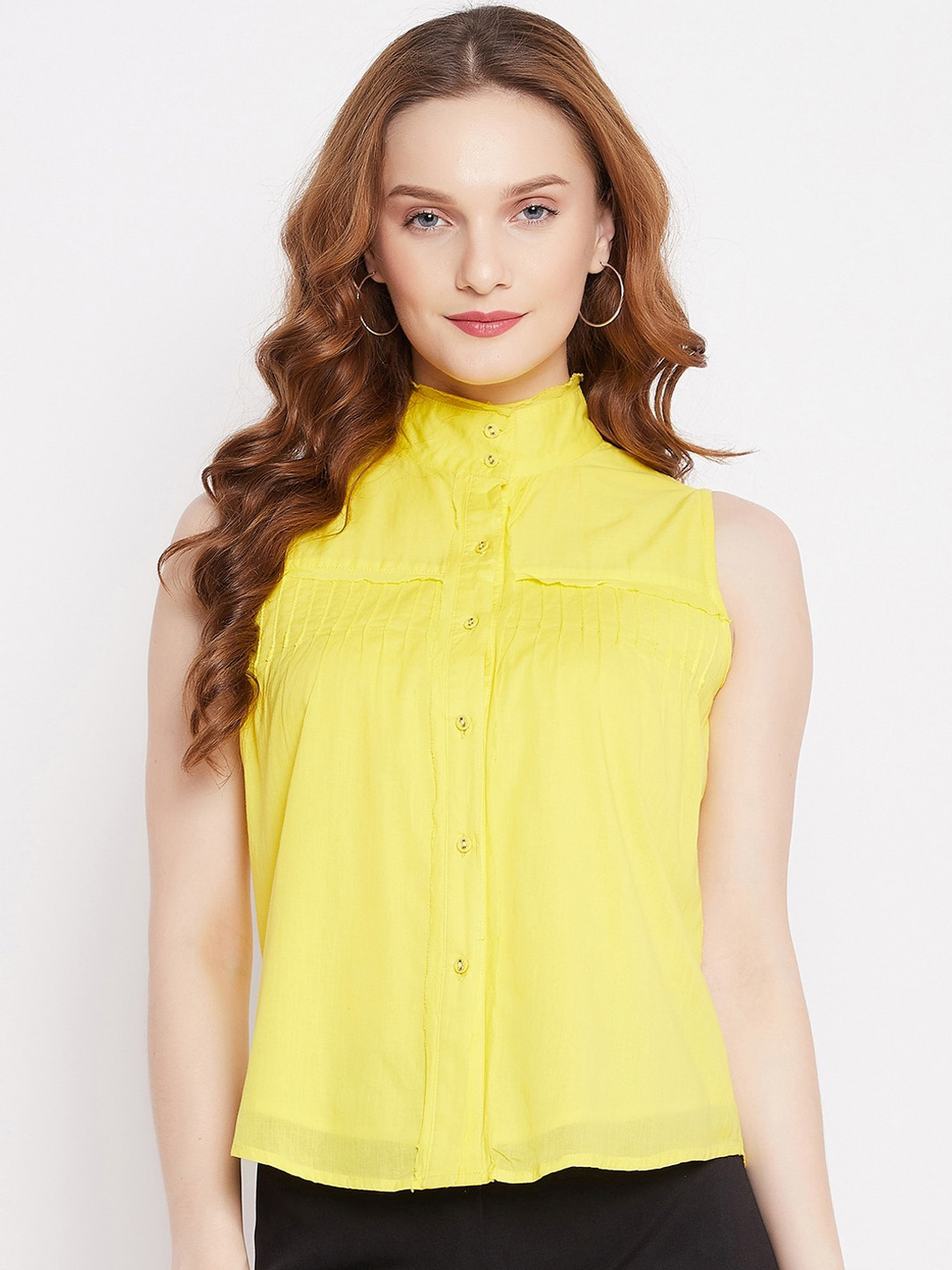 

sandy AND ritz Women Solid Sleevless Turtle Neck Shirt Style Sustainable Top, Yellow