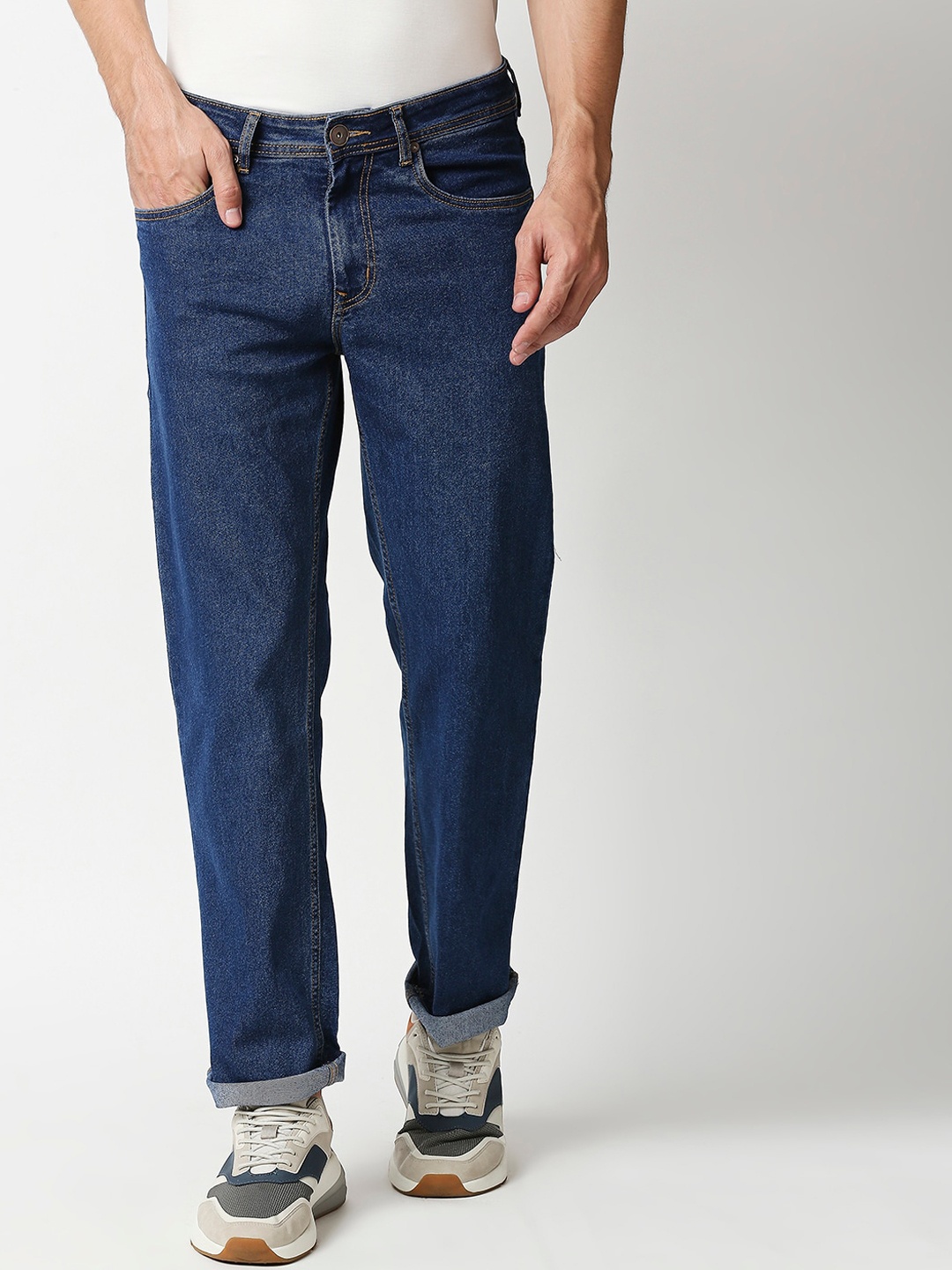 

High Star Men Blue Relaxed Fit Low Distress Light Fade Jeans