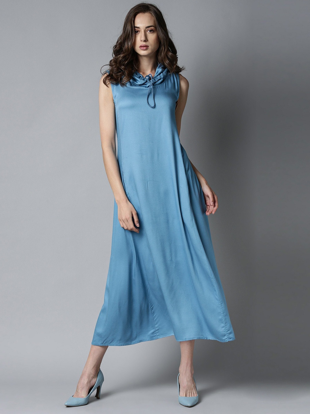 

RAREISM Women Blue Tencel A-Line Midi Dress