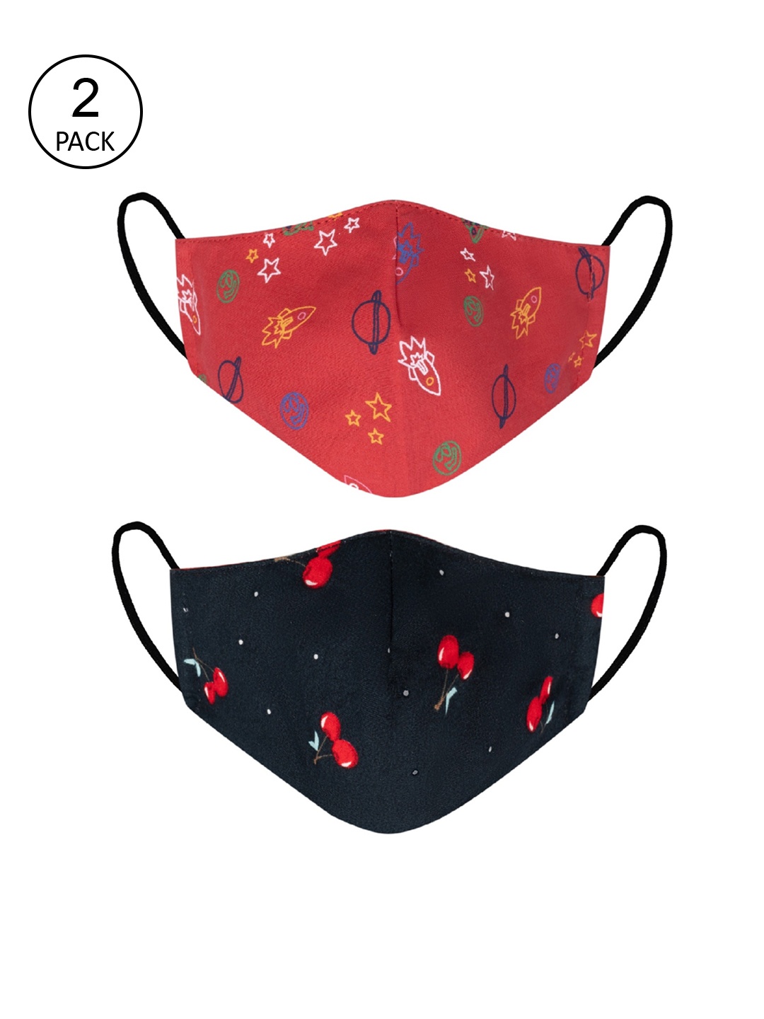

VEA Kids Pack Of 2 Printed 5-Ply Reusable Protective Outdoor Cotton Outdoor Masks, Navy blue