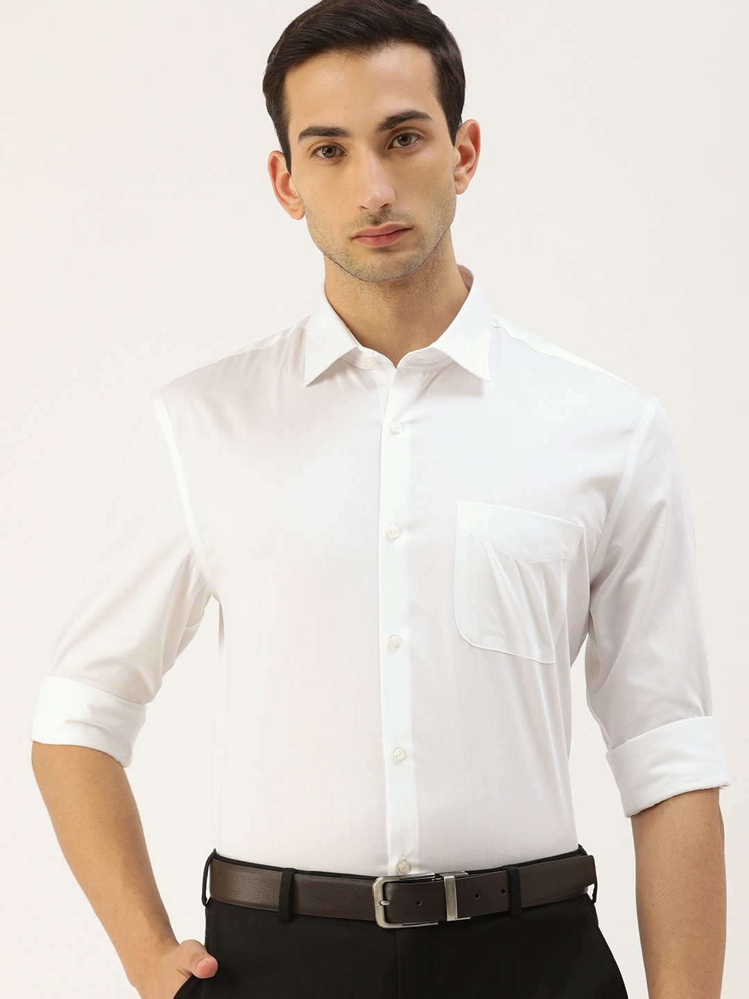 

Peter England Men White Slim Fit Non-Iron Formal Shirt
