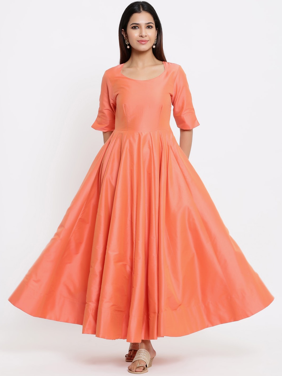 

Indian Virasat Women Orange Flared Maxi Dress