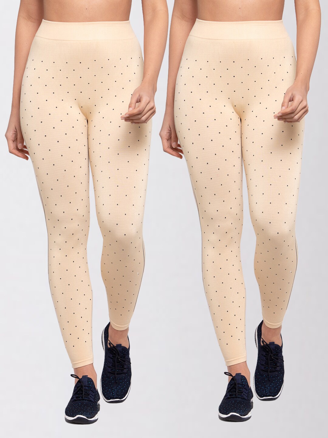 

KLOTTHE Women Pack Of 2 Beige & Black Micro Ditsy Printed Skinny-Fit Jeggings