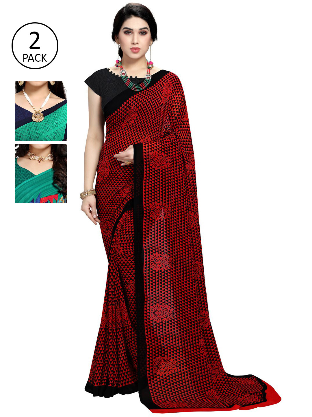 

KALINI Pack Of 3 Printed Saree, Teal