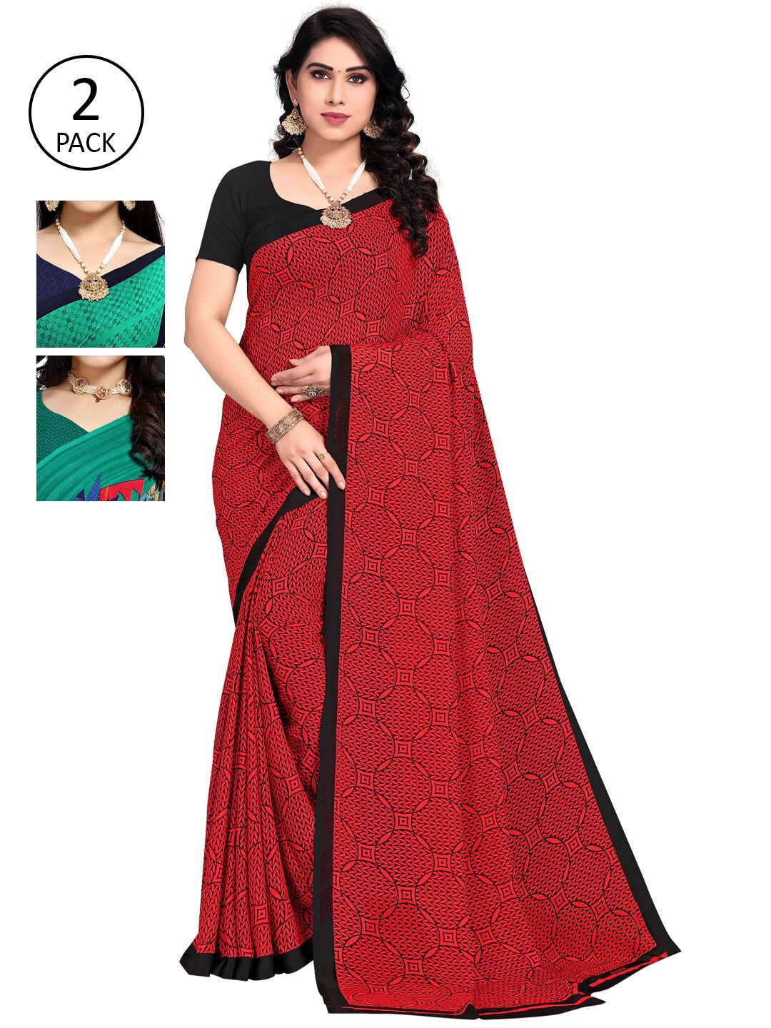 

KALINI Pack Of 3 Printed Saree, Teal