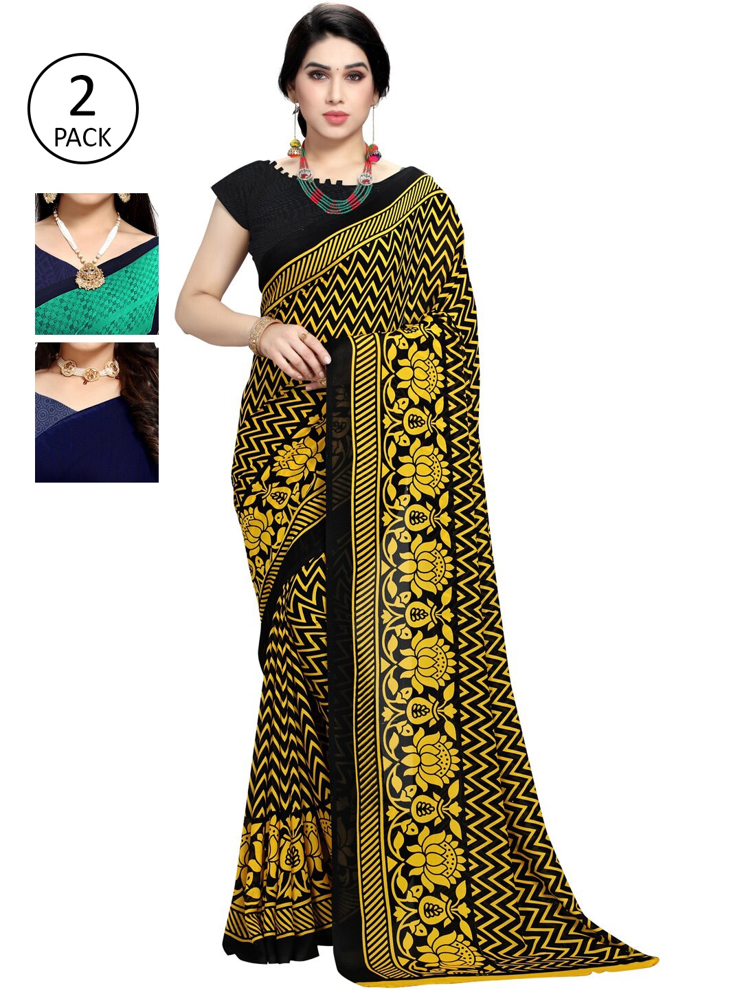 

KALINI Pack Of 3 Printed Saree, Teal