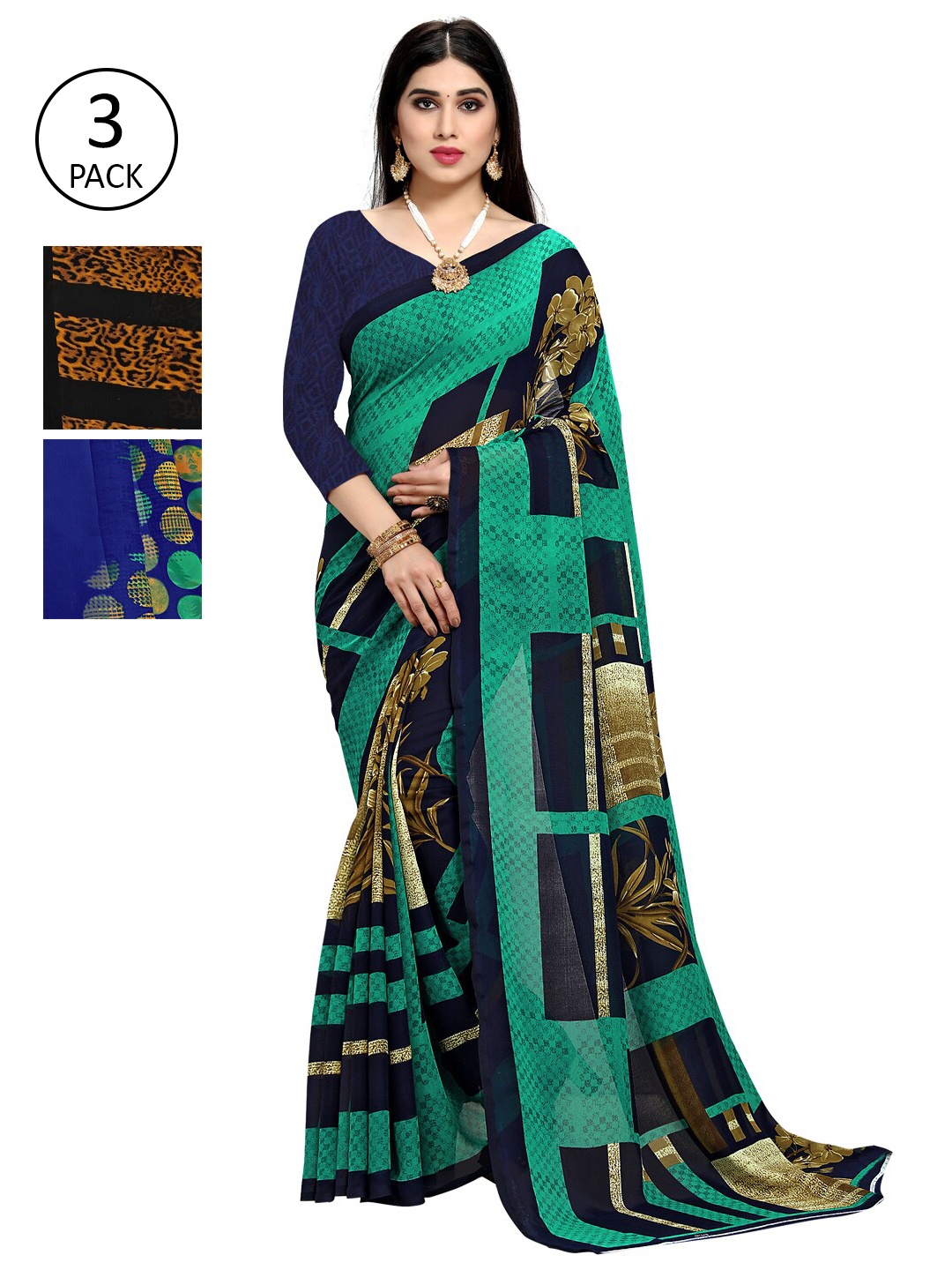 

KALINI Blue & Green Pack of 3 Saree