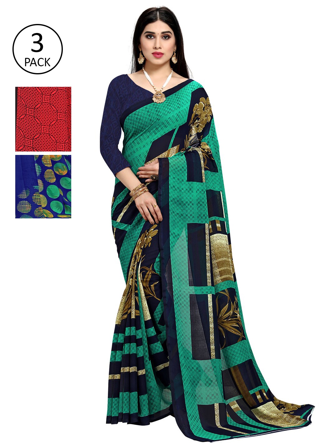 

KALINI Pack Of 3 Printed Saree, Multi