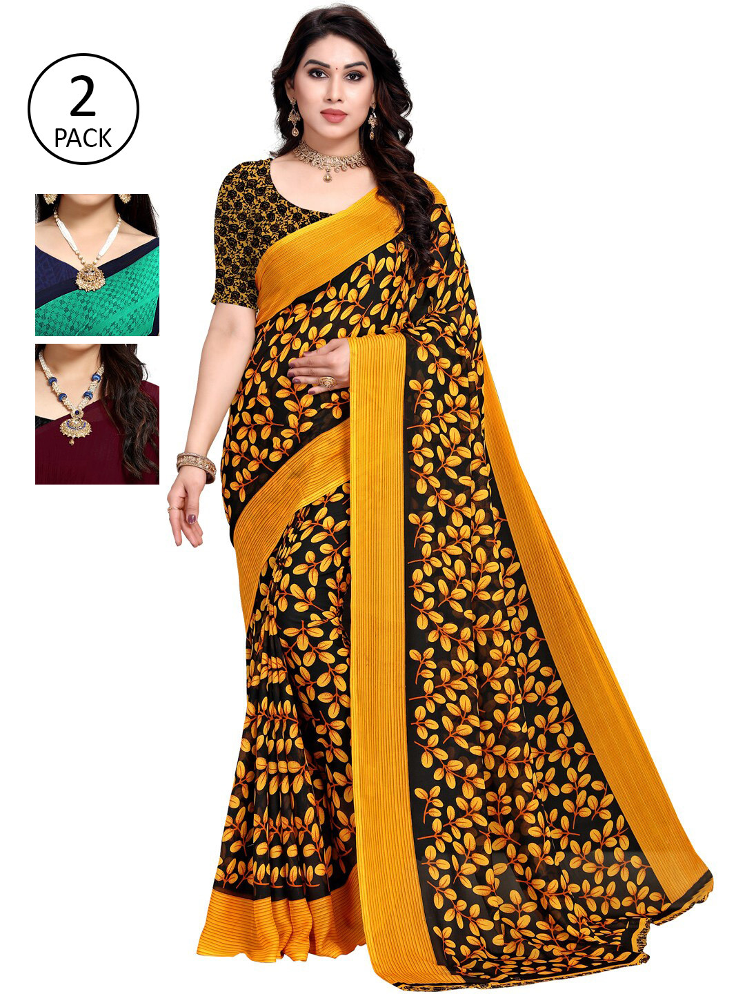 

KALINI Pack Of 3 Poly Georgette Printed Saree, Multi