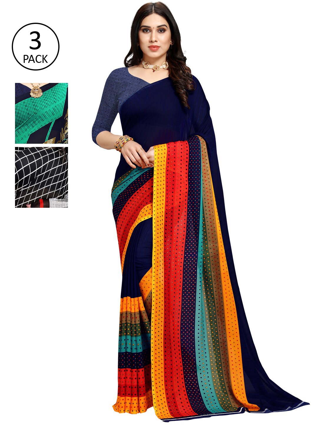 

KALINI Blue & Green Pack of 3 Saree