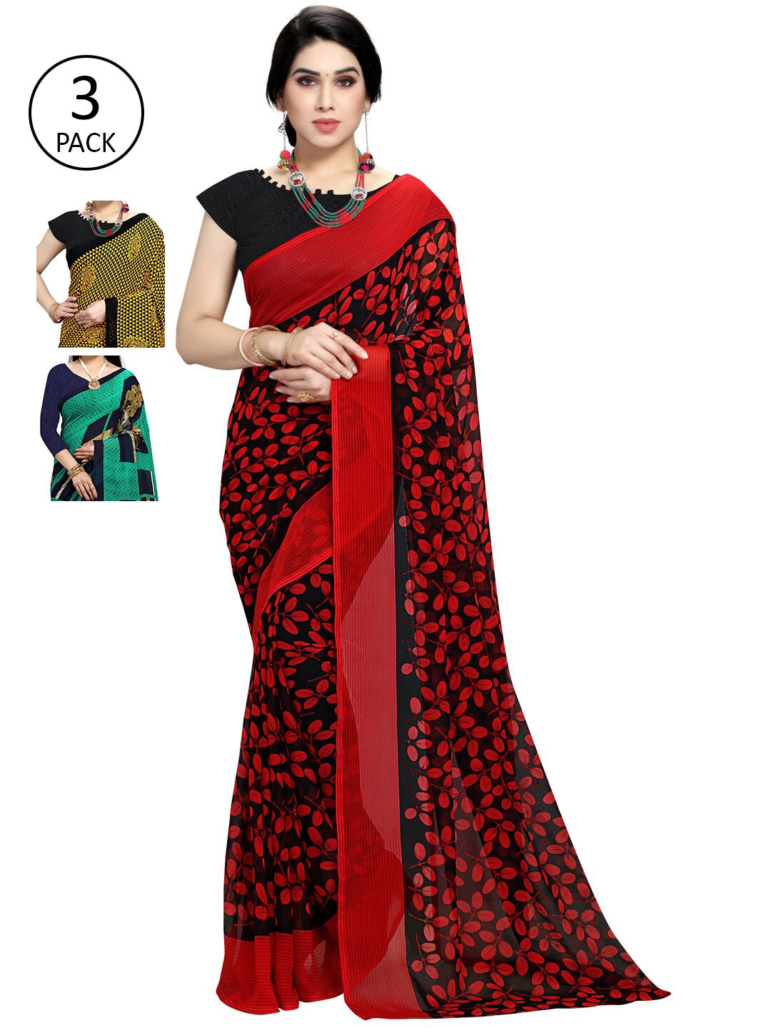 

KALINI Pack of 3 Printed Sarees, Multi
