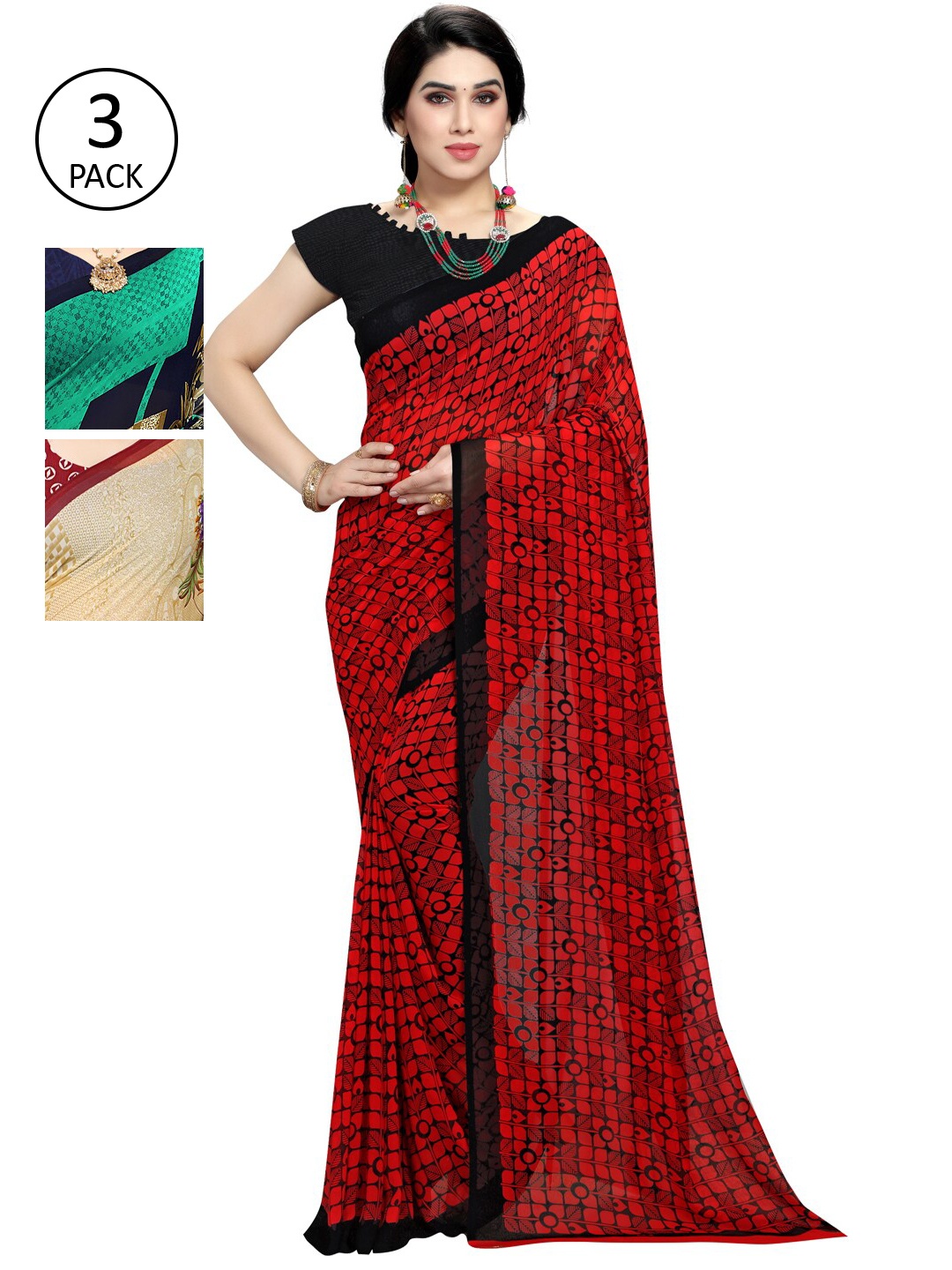 

KALINI Pack Of 3 Printed Saree, Green