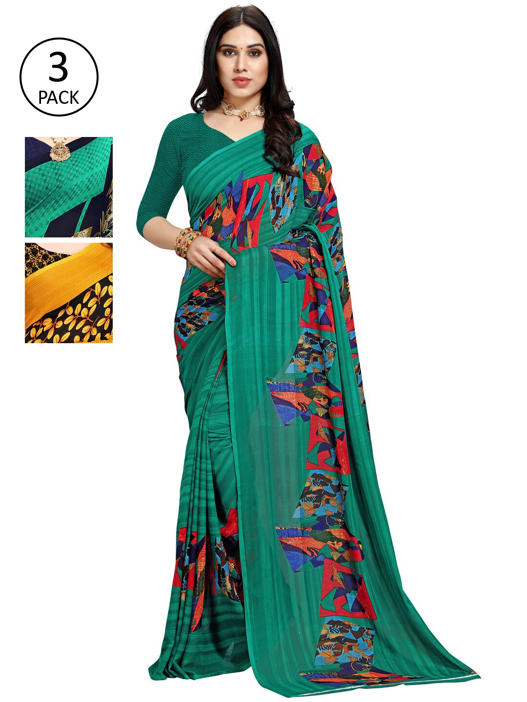

KALINI Set of 3 Poly Georgette Saree, Multi