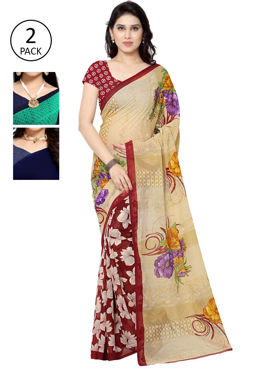

KALINI Pack of 3 Printed Saree, Red