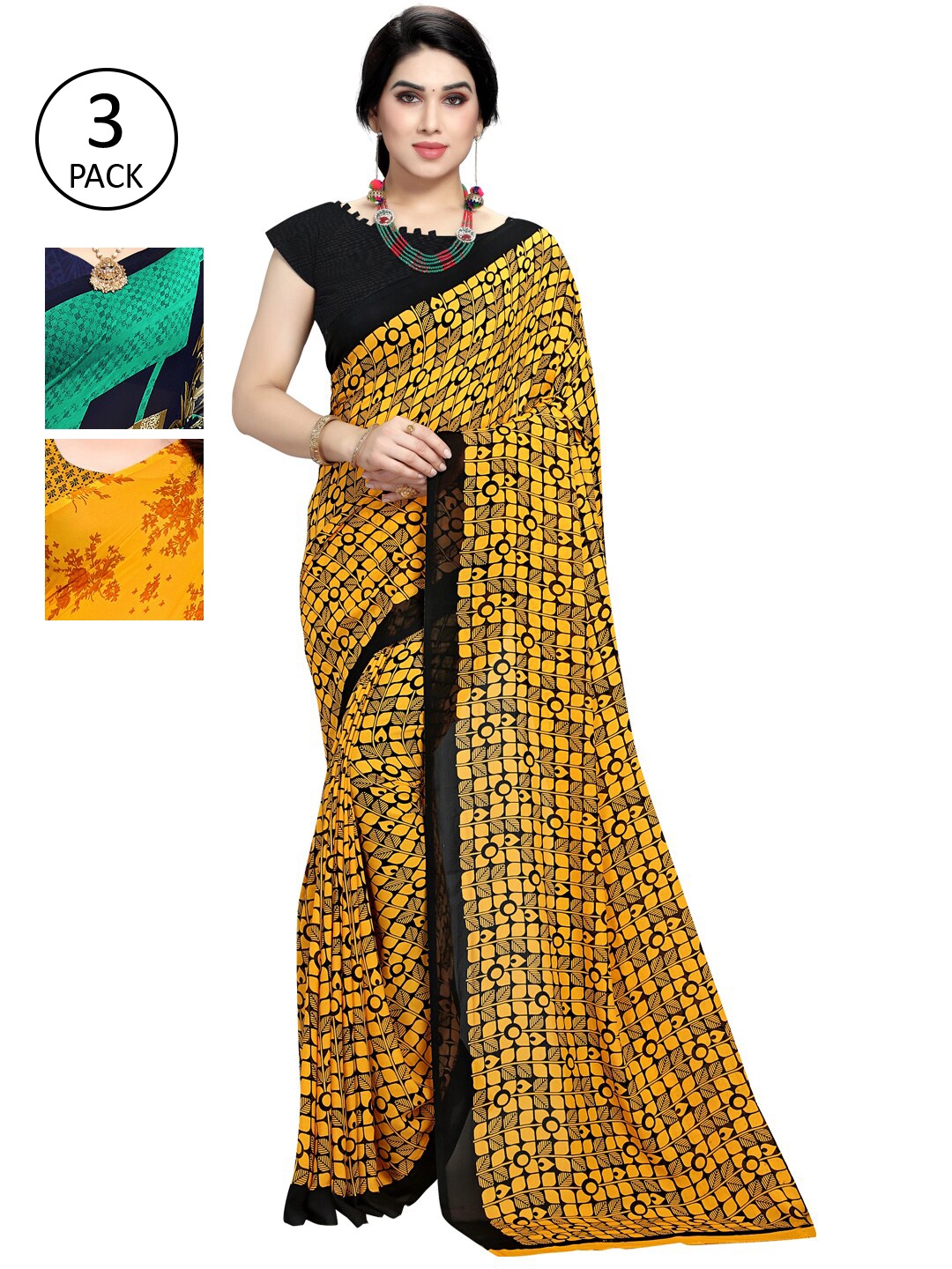 

KALINI Pack Of 3 Green & Yellow Saree