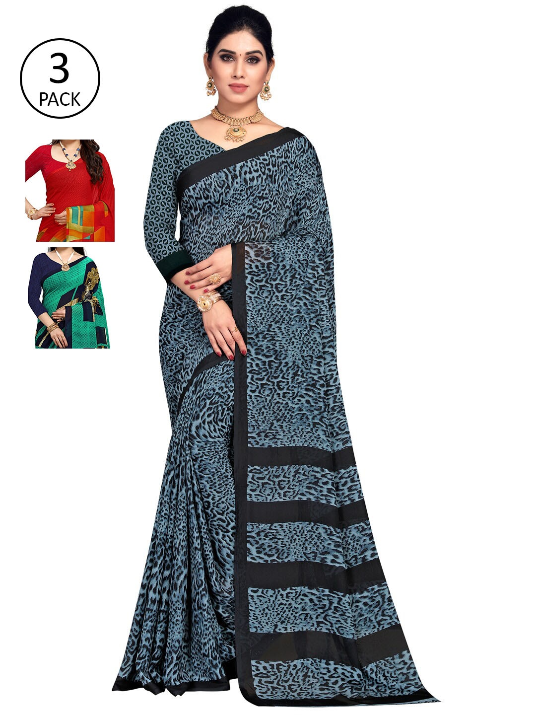 

KALINI Pack of 3 Printed Saree, Multi