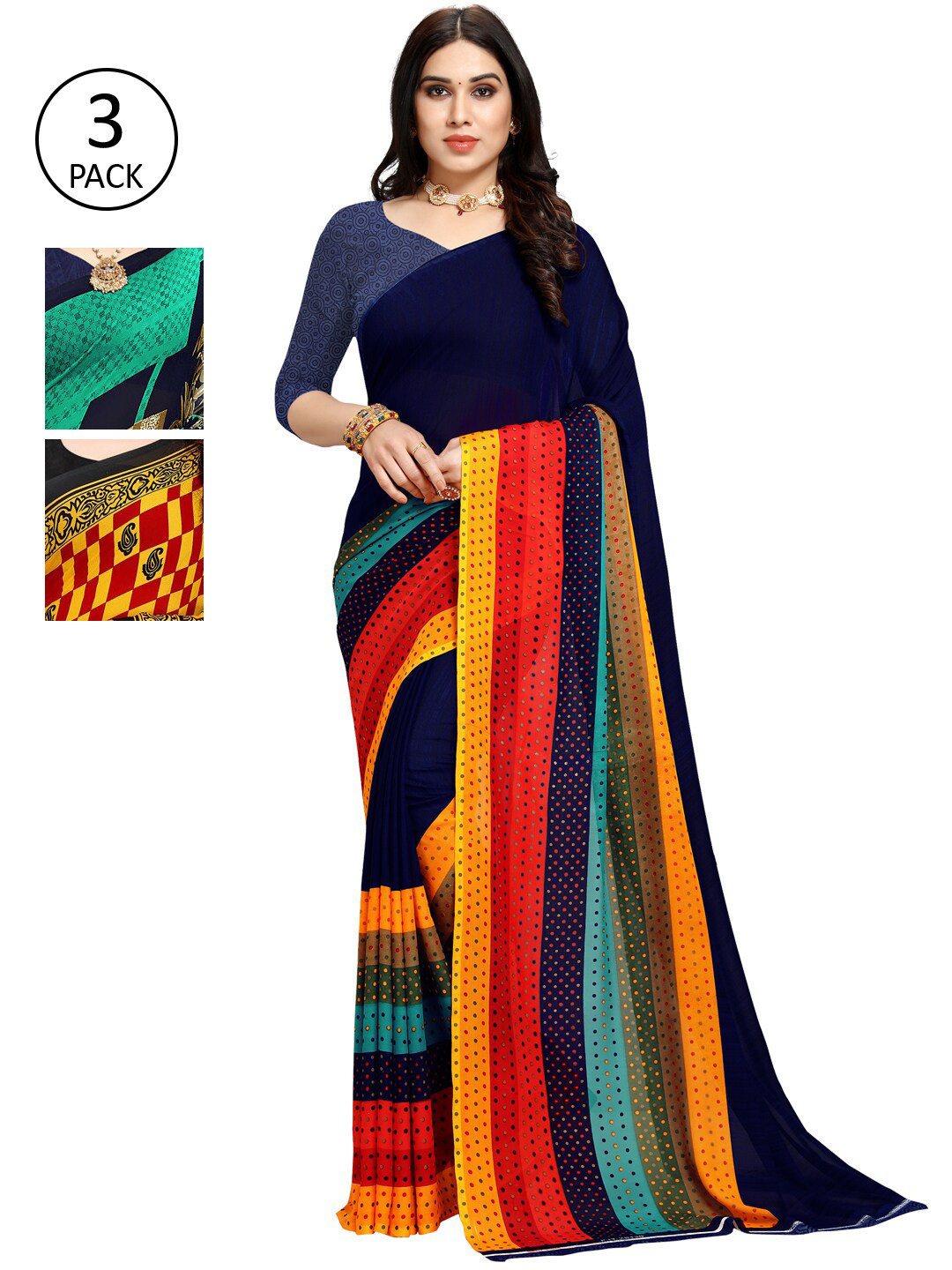 

KALINI Women Pack Of 3 Poly Georgette Printed Sarees, Multi