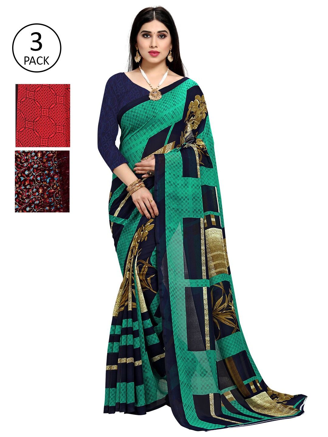 

KALINI Pack of 3 Printed Saree, Multi