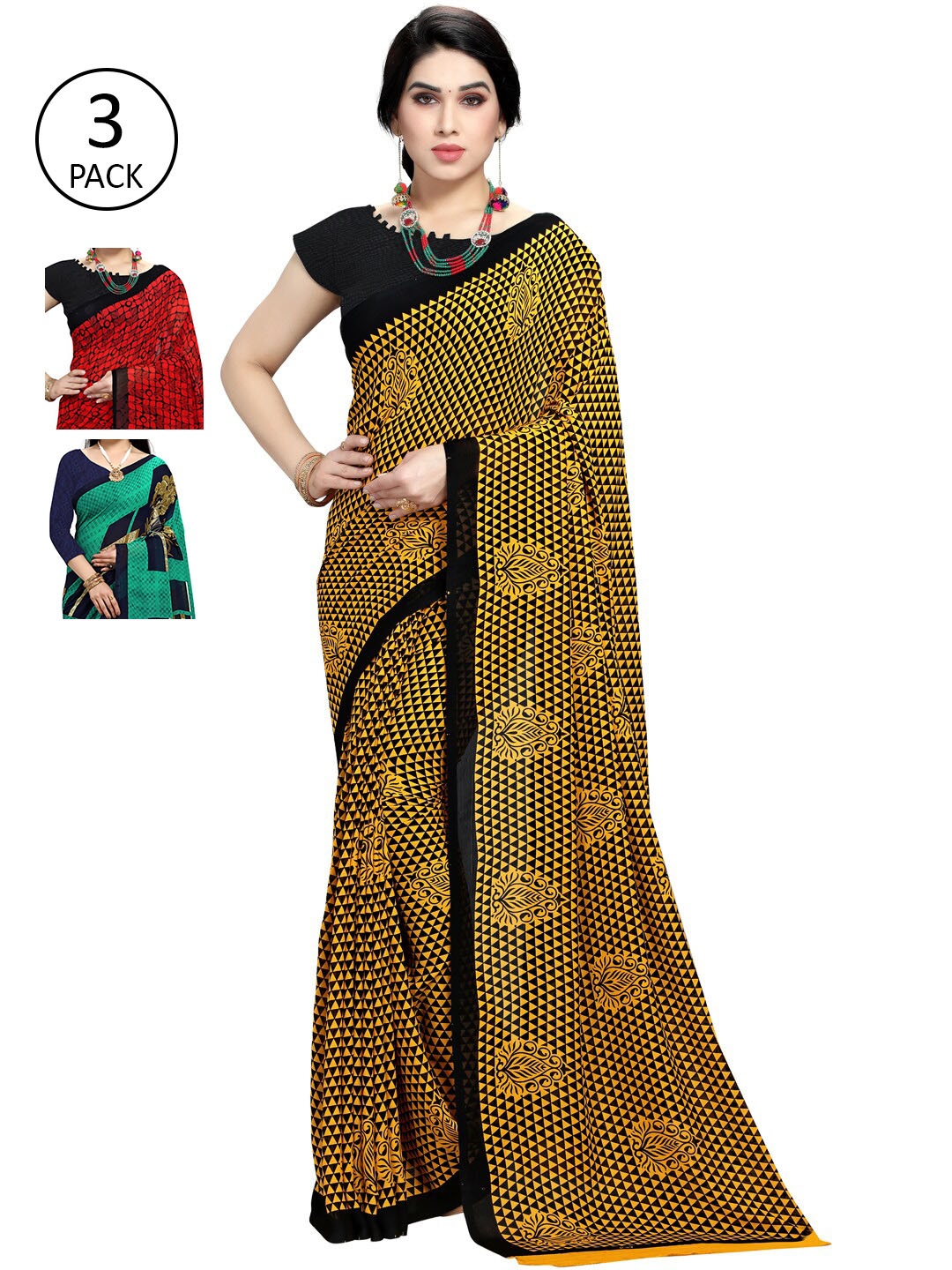 

KALINI Pack Of 3 Printed Saree, Yellow