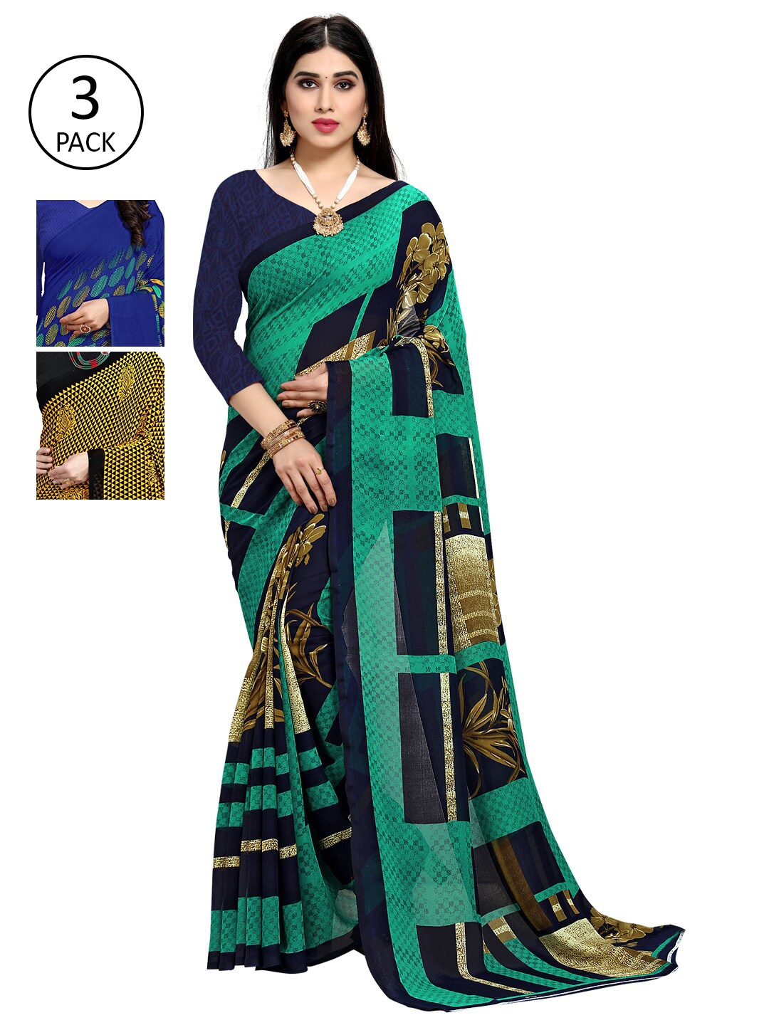 

KALINI Pack Of 3 Printed Saree, Multi