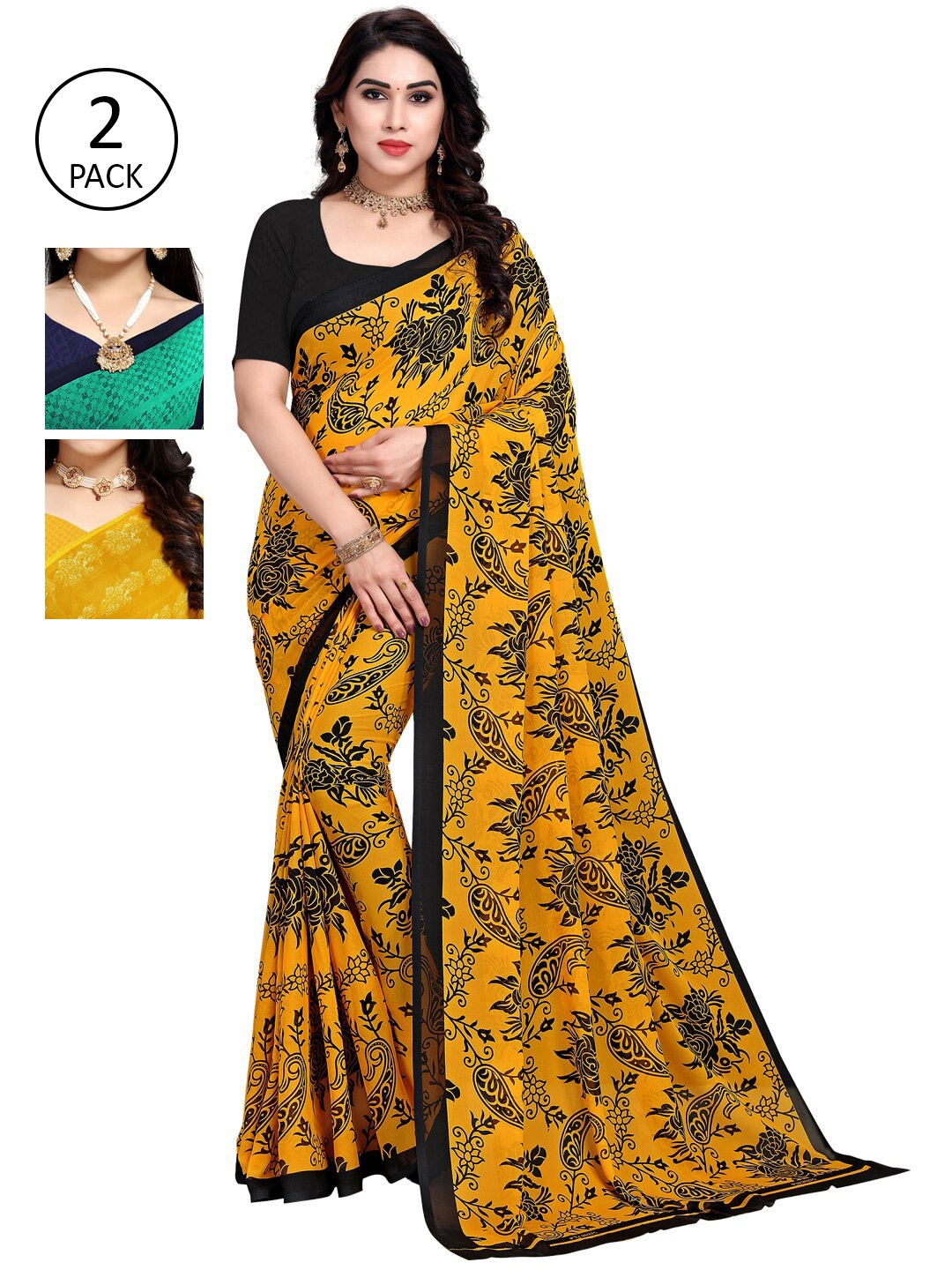 

KALINI Pack Of 3 Printed Saree, Teal