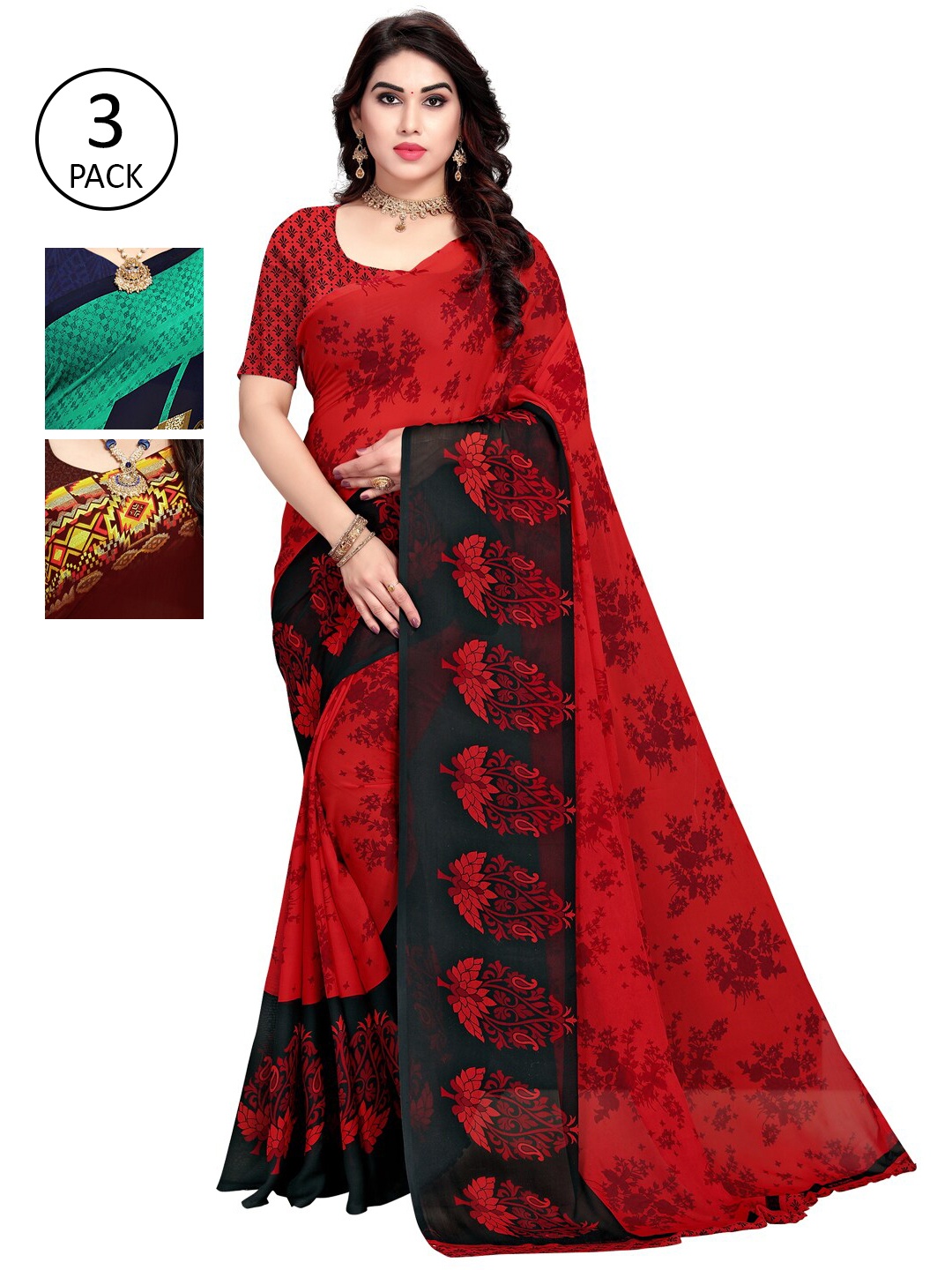 

KALINI Multicoloured Pack of 3 Printed Saree, Multi