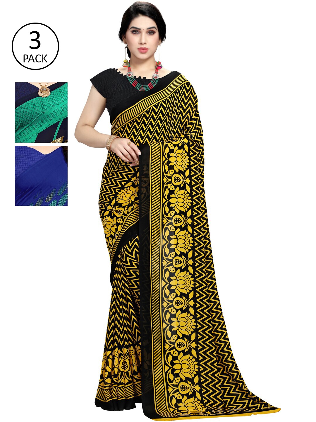 

KALINI Green & Blue Pack of 3 Saree