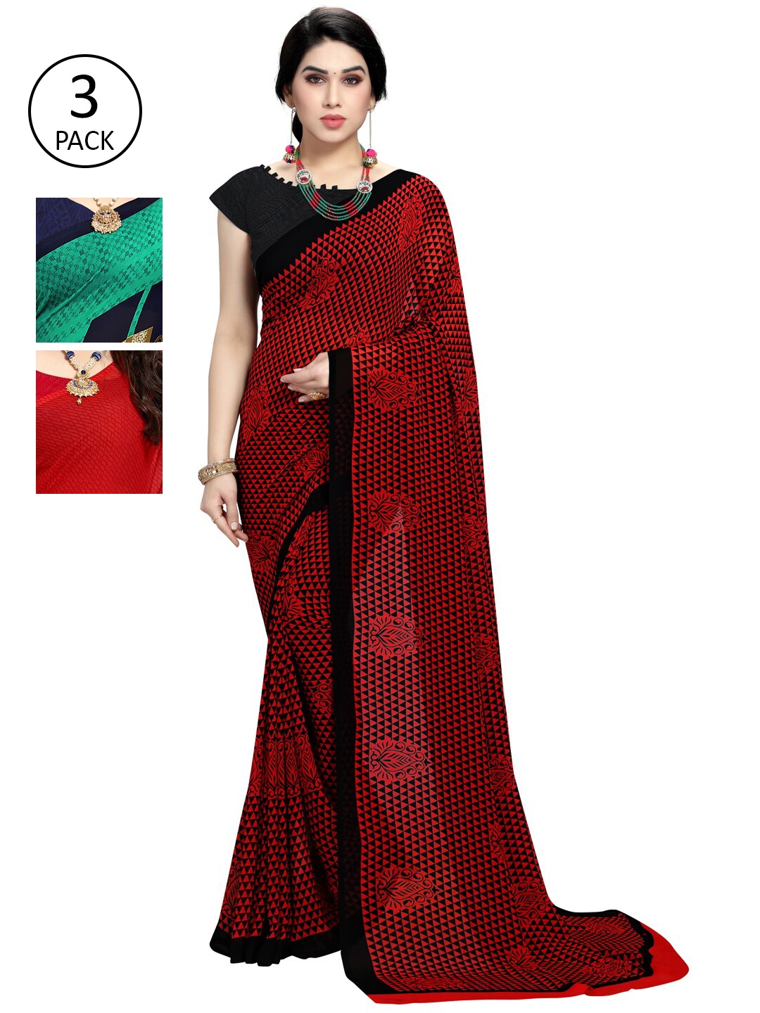 

KALINI Pack Of 3 Printed Saree, Teal