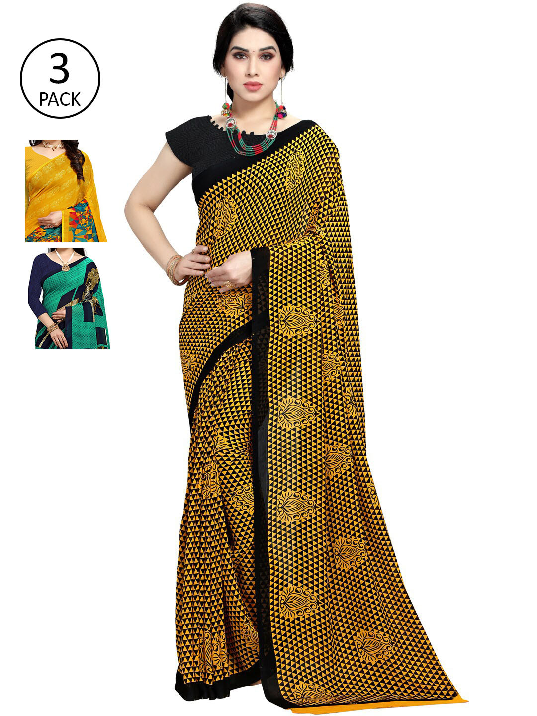 

KALINI Set of 3 Poly Georgette Saree, Multi