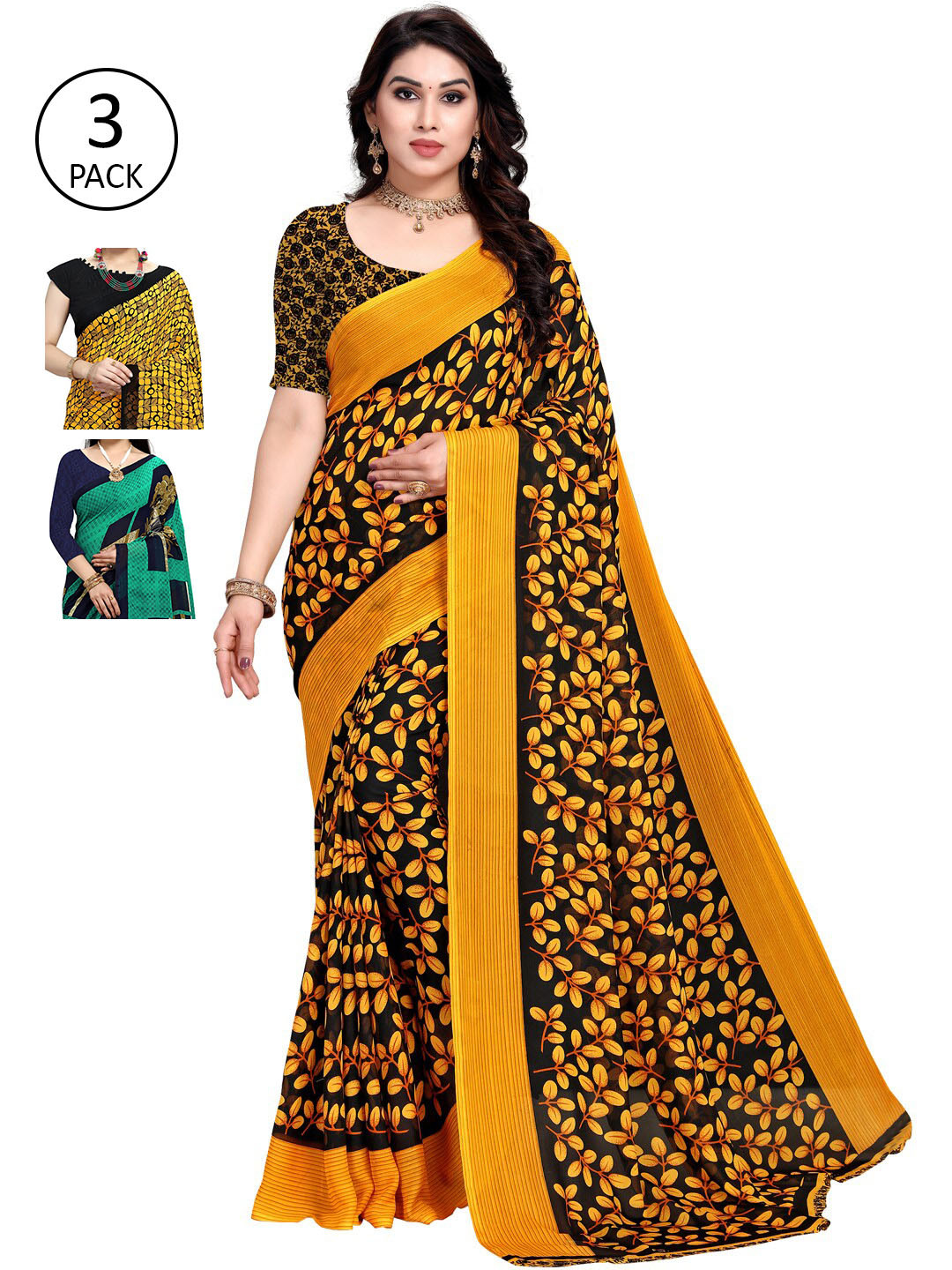 

KALINI Pack of 3 Printed Saree, Multi