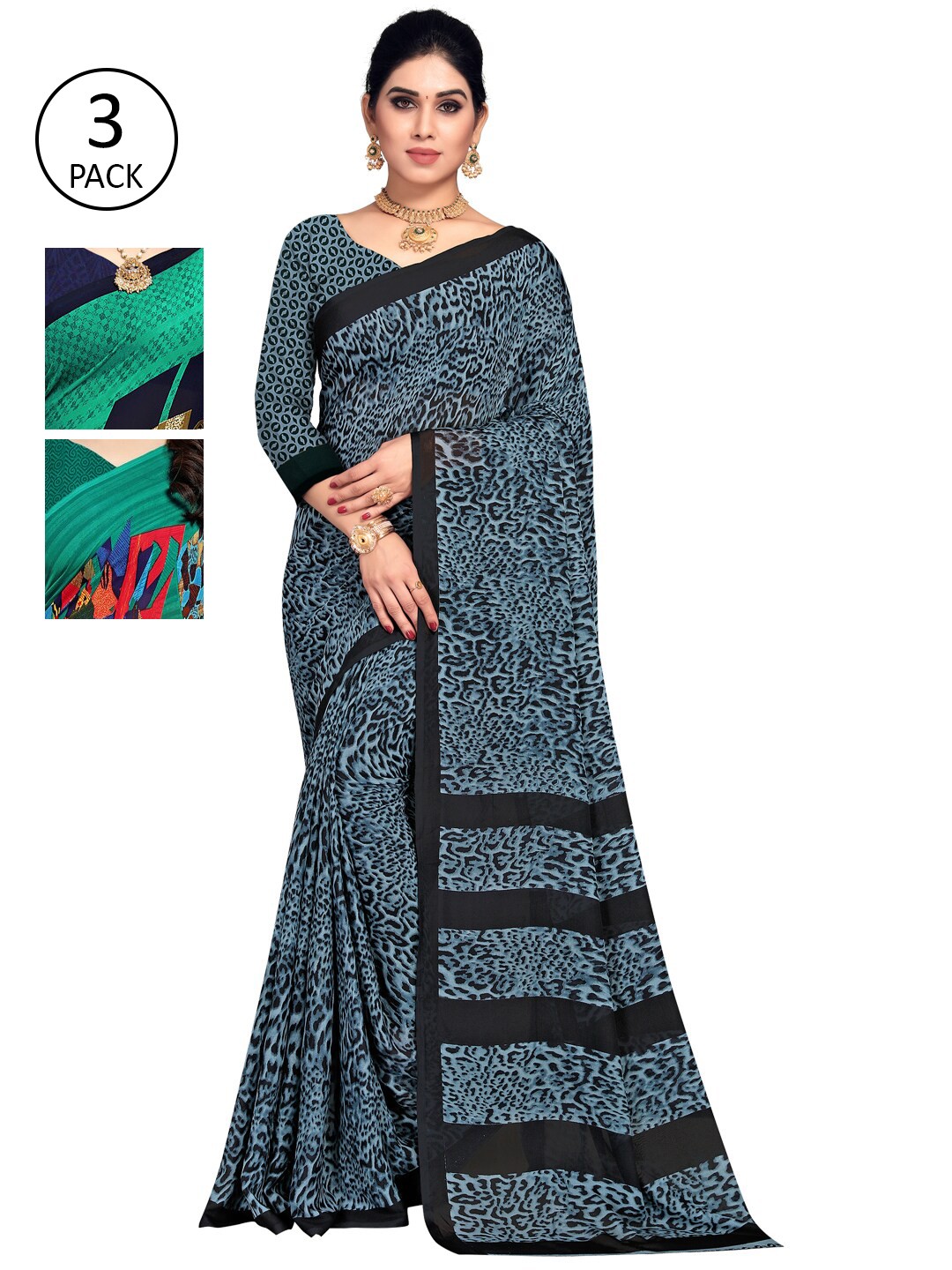

KALINI Green & Red Pack of 3 Saree