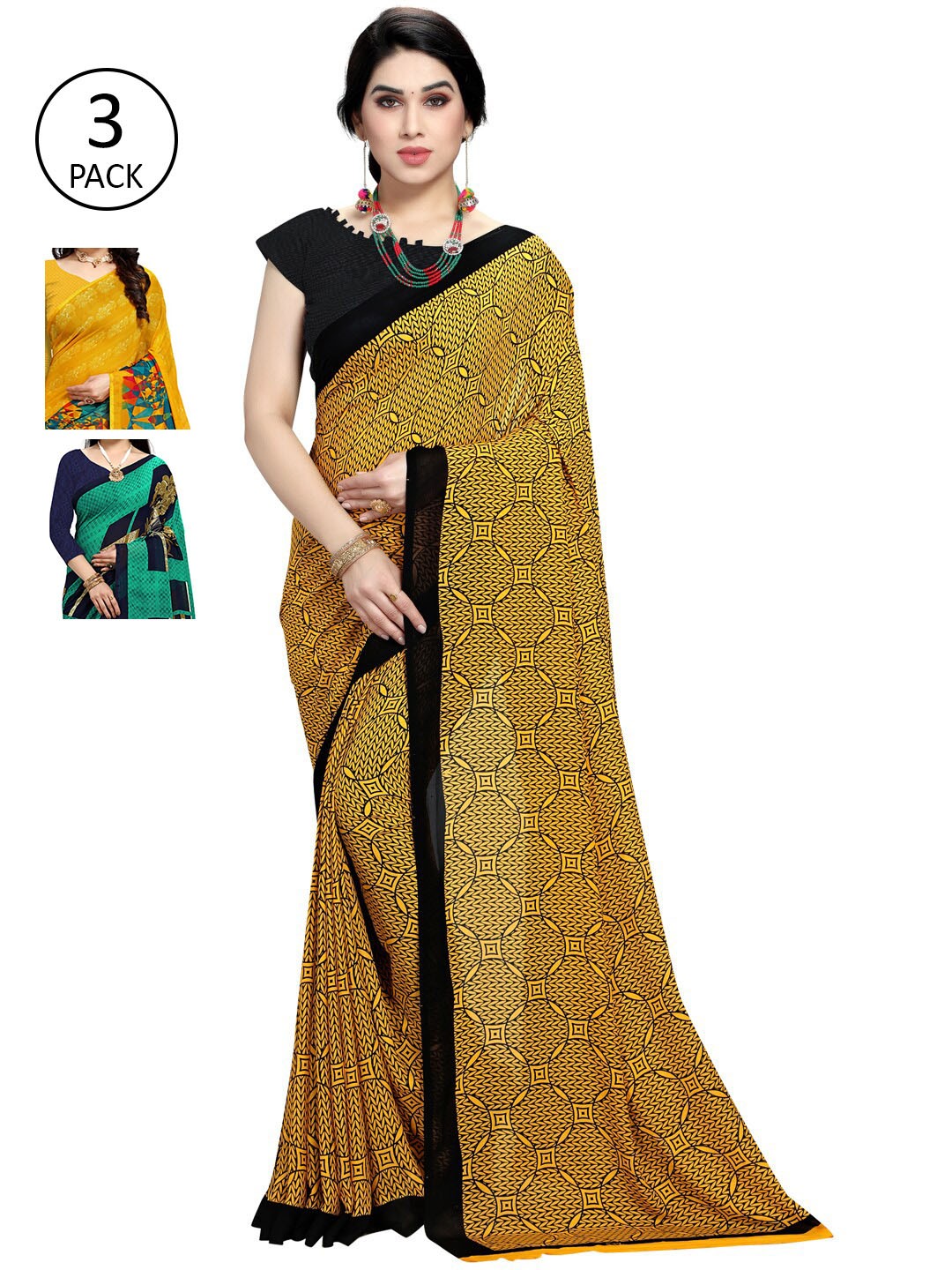 

KALINI Pack of 3 Printed Sarees, Multi