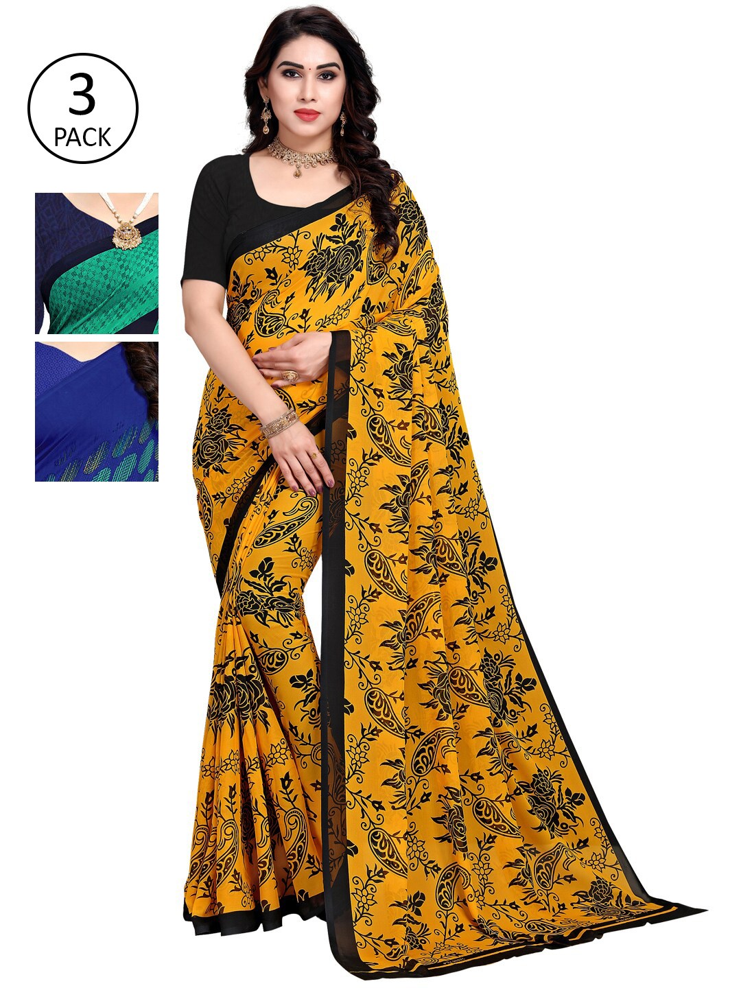 

KALINI Pack of 3 Printed Sarees, Multi