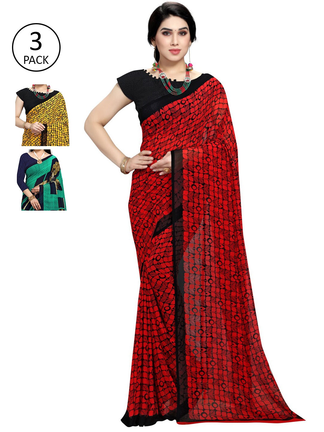

KALINI Pack Of 3 Printed Saree, Teal