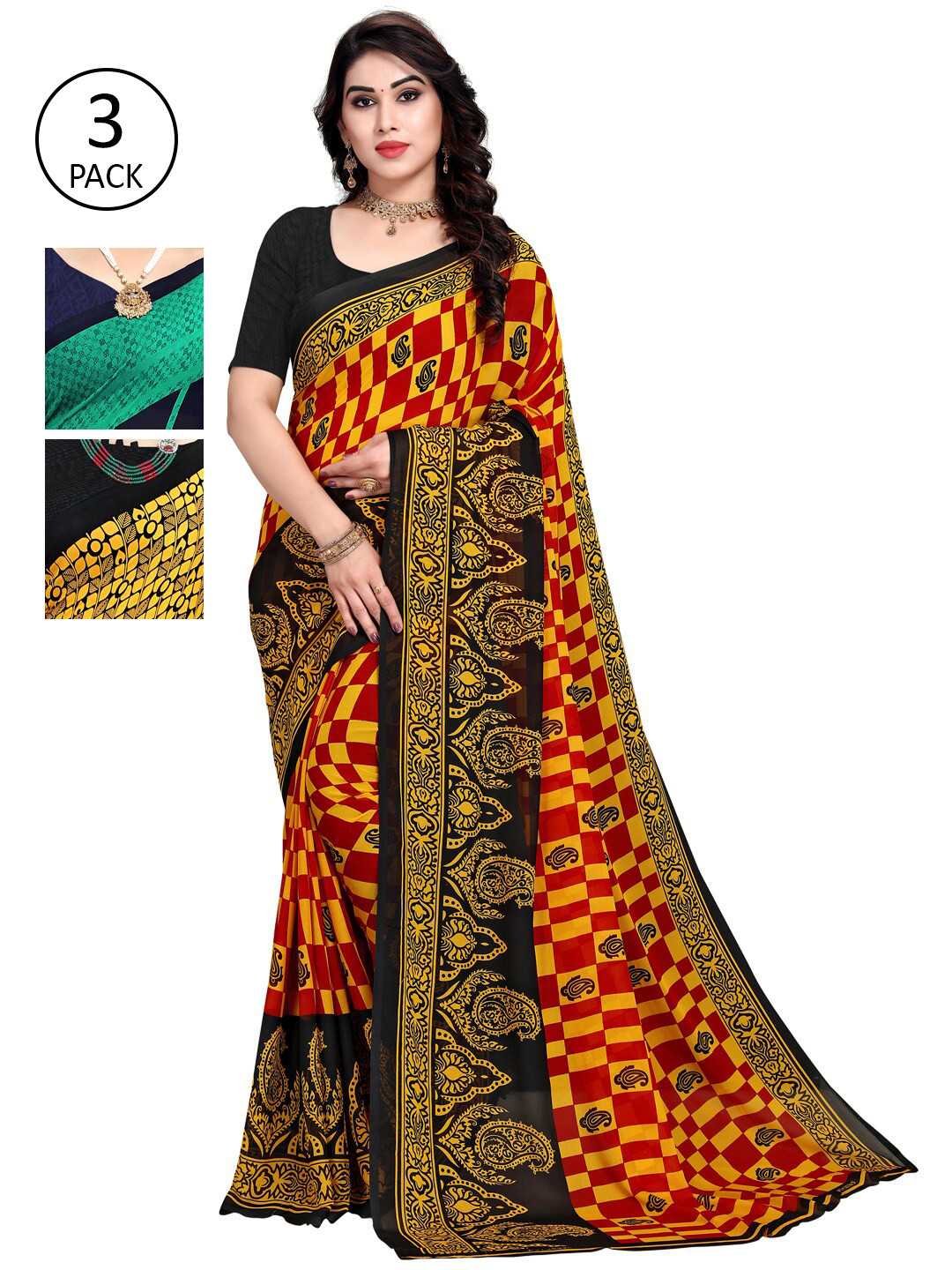 

KALINI Pack of 3 Printed Saree, Multi