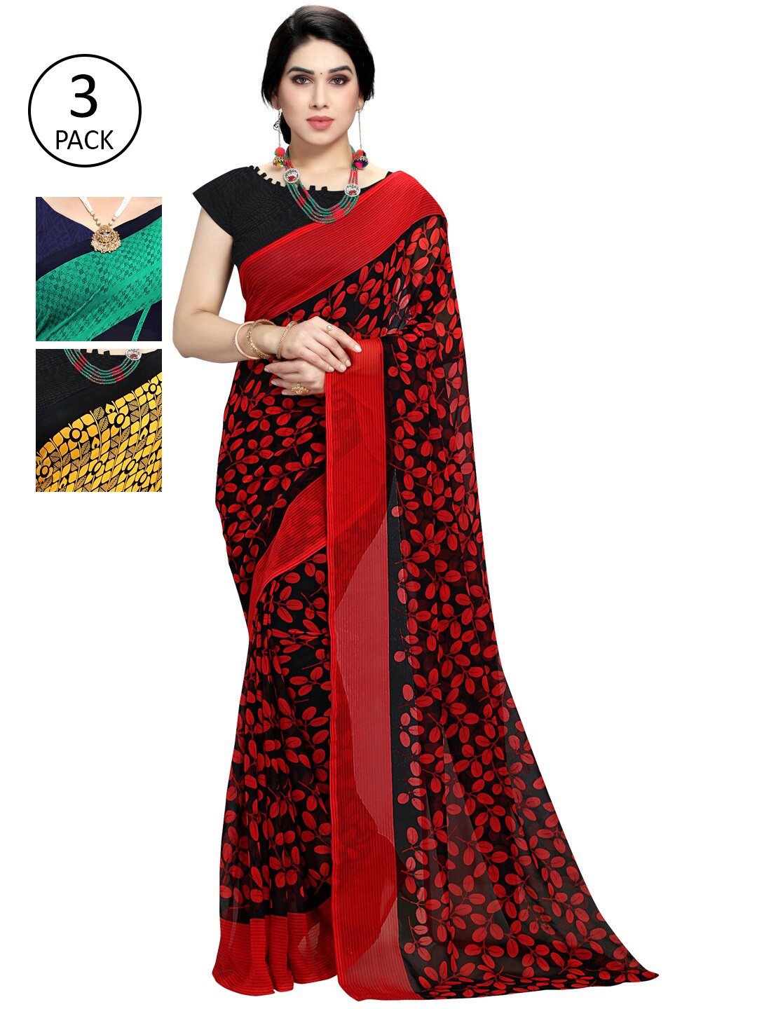 

KALINI Yellow & Red Pack of 3 Saree