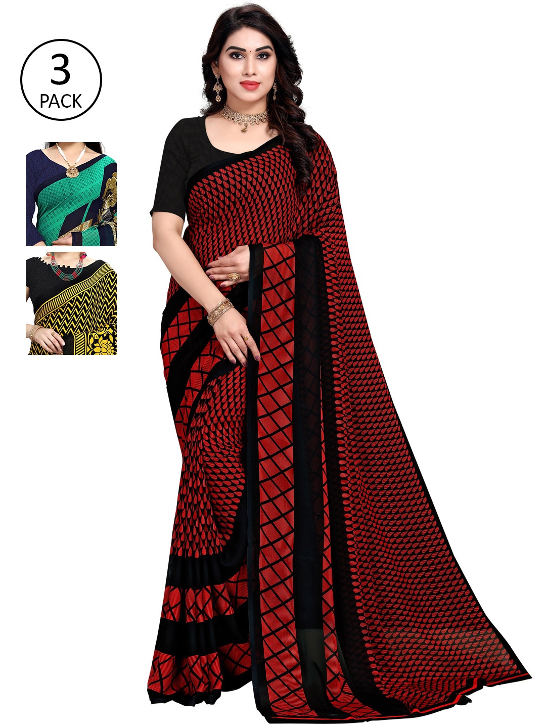 

KALINI Pack of 3 Printed Saree, Multi