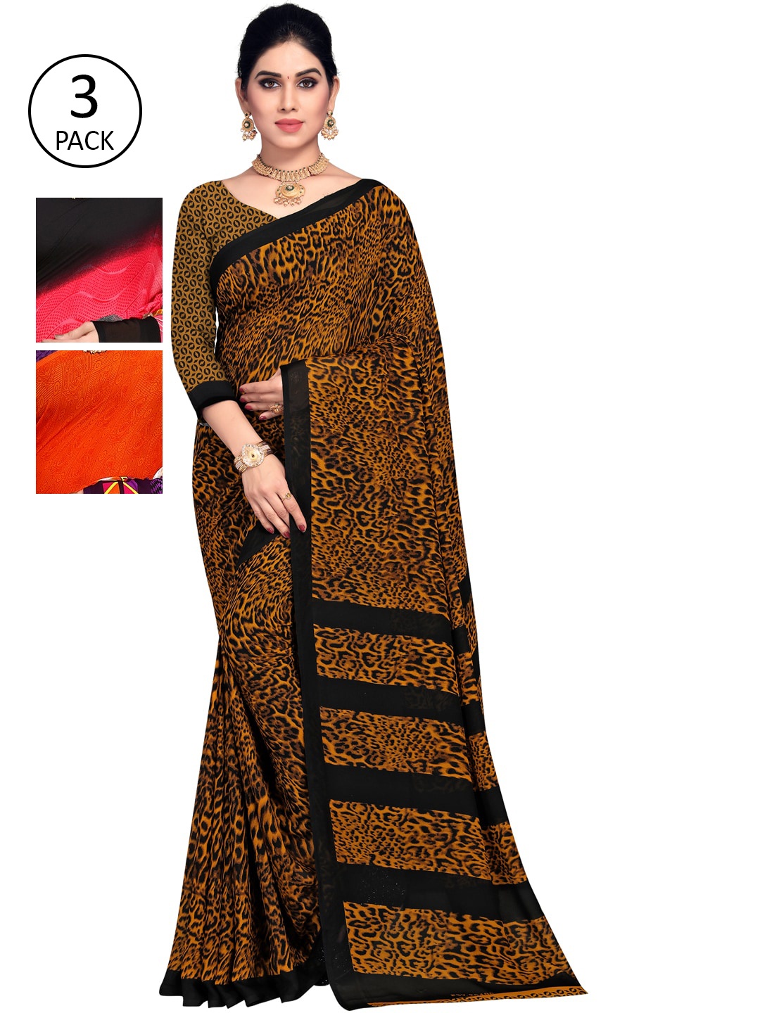 

KALINI Pack of 3 Printed Georgette Sarees, Multi