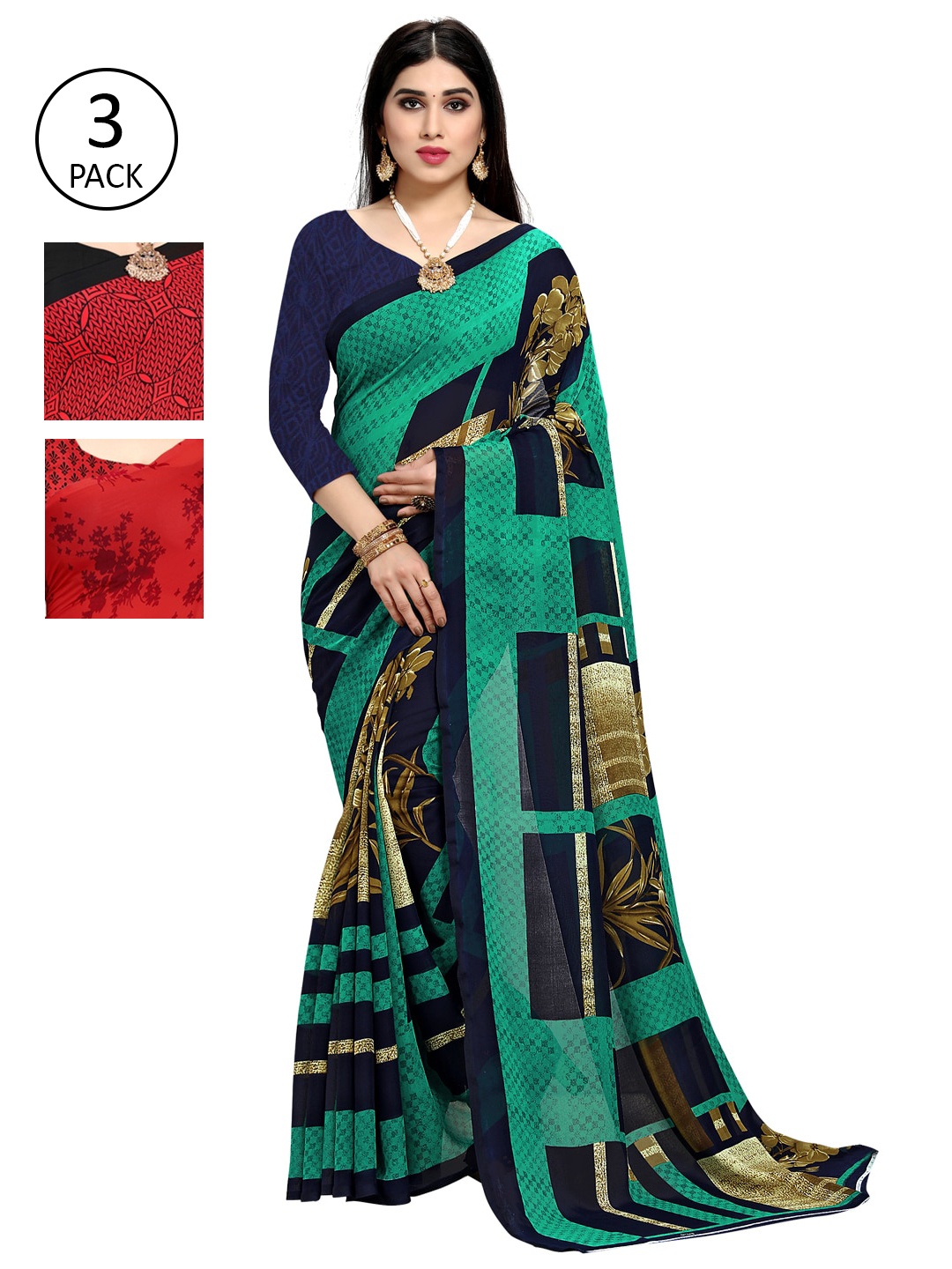 

KALINI Pack Of 3 Saree, Green